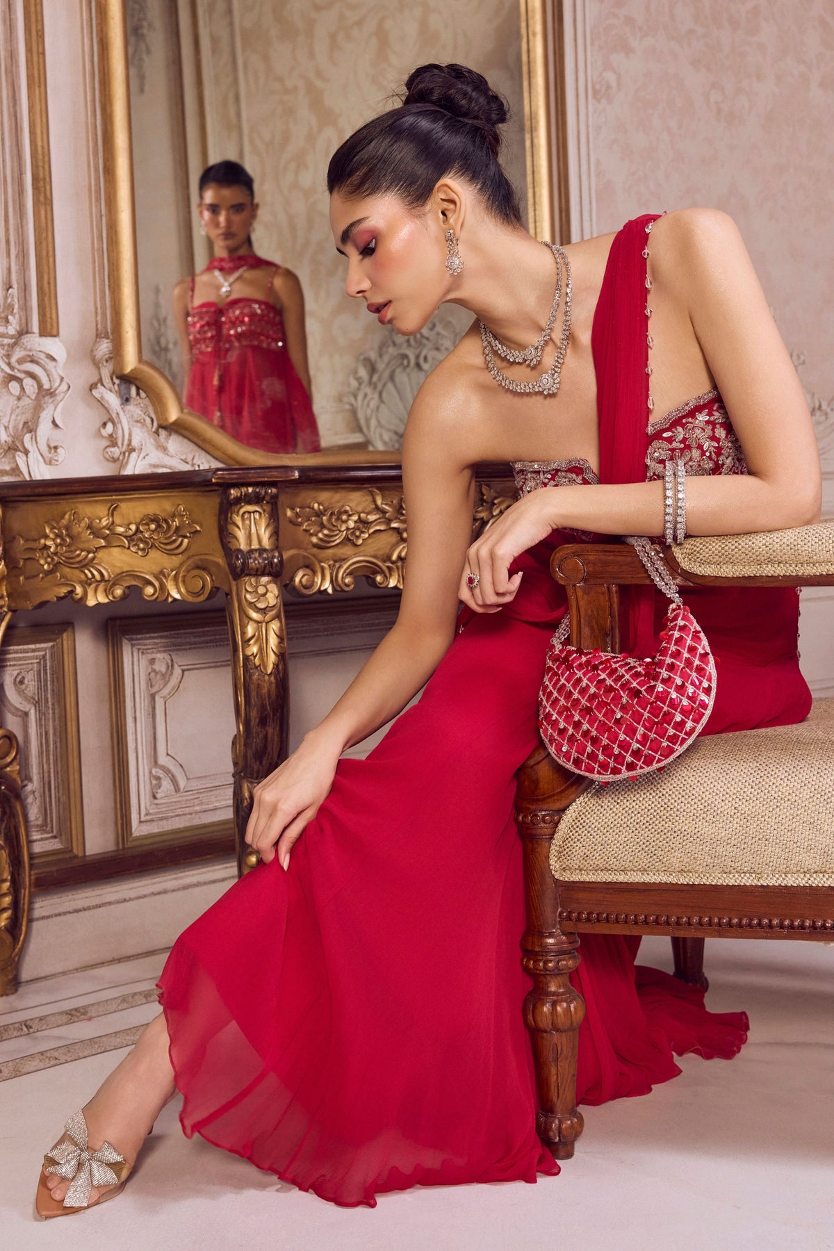 Magenta Pre-draped Saree