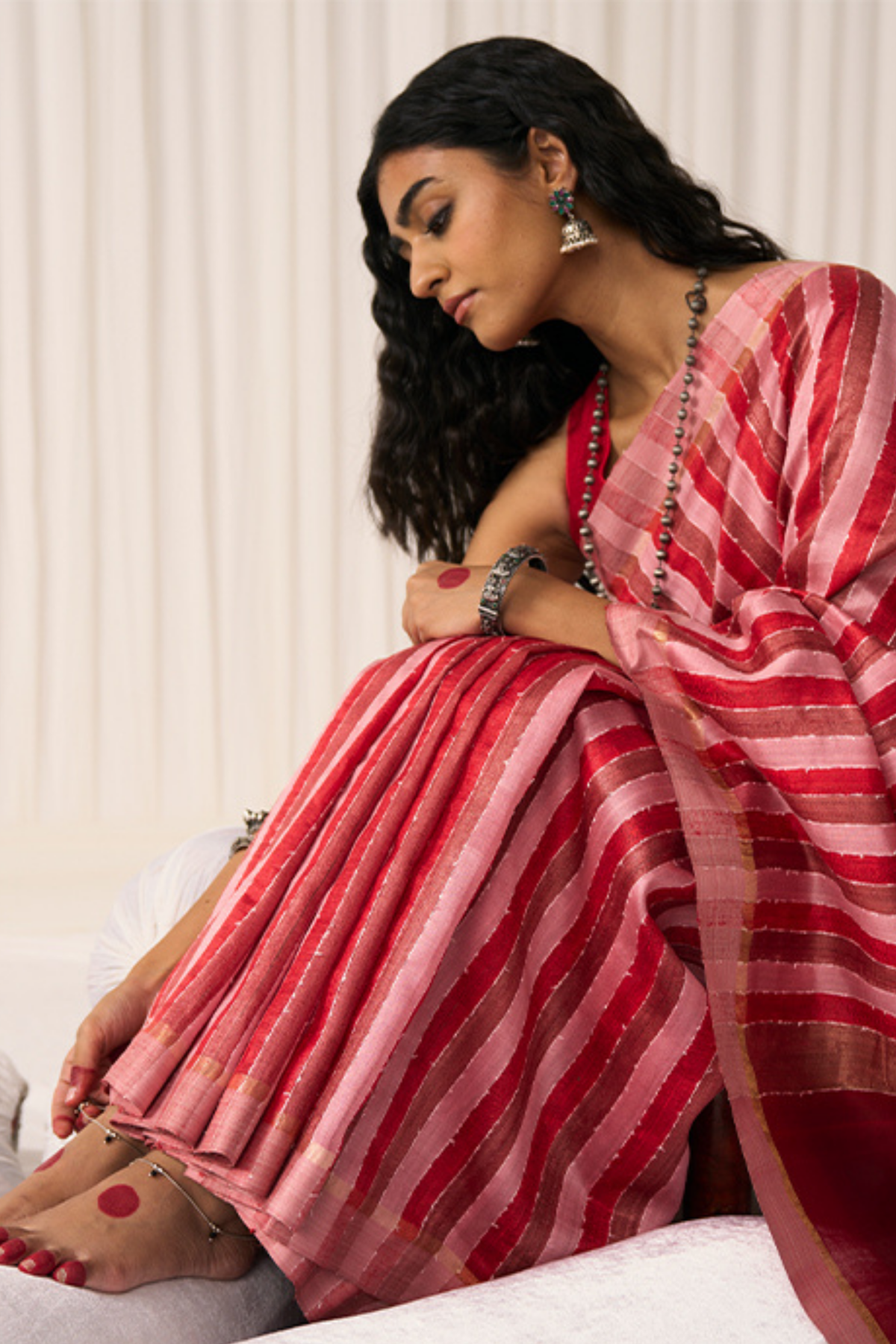 Red Pankti Saree
