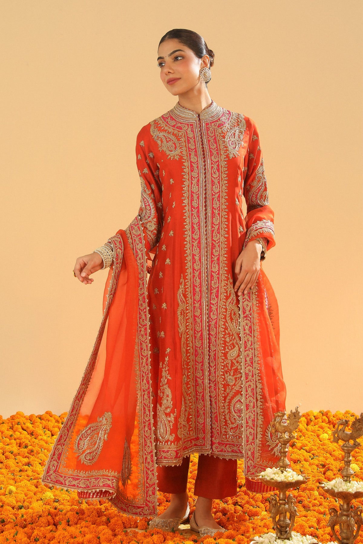Burnt Orange A-line Jacket Set