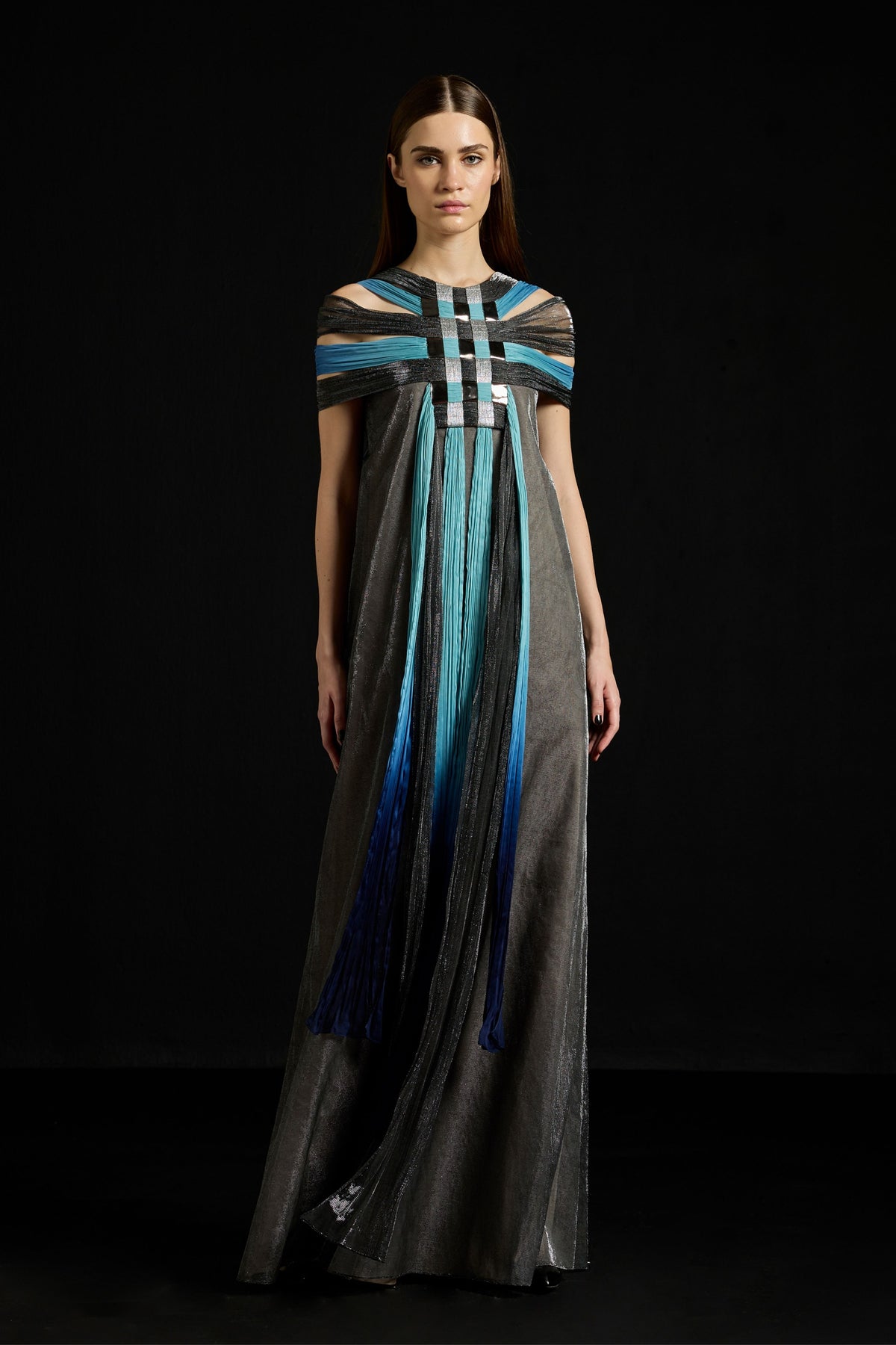 Interwoven Yoke Metallic Kaftan Dress