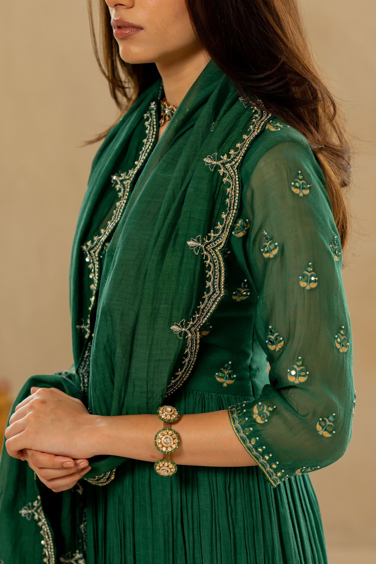 Emerald Green Mallie Chanderi Anarakli Set