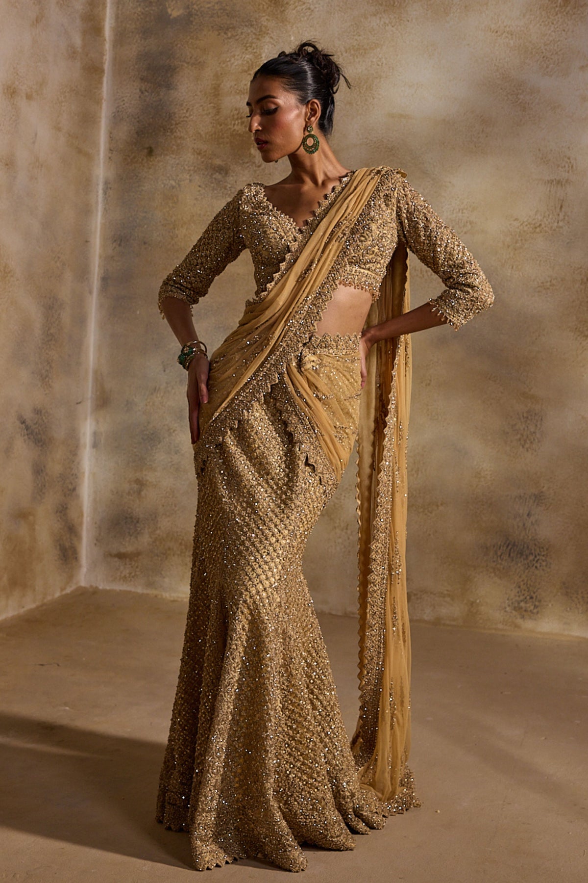 Gold Draped Lehenga Saree