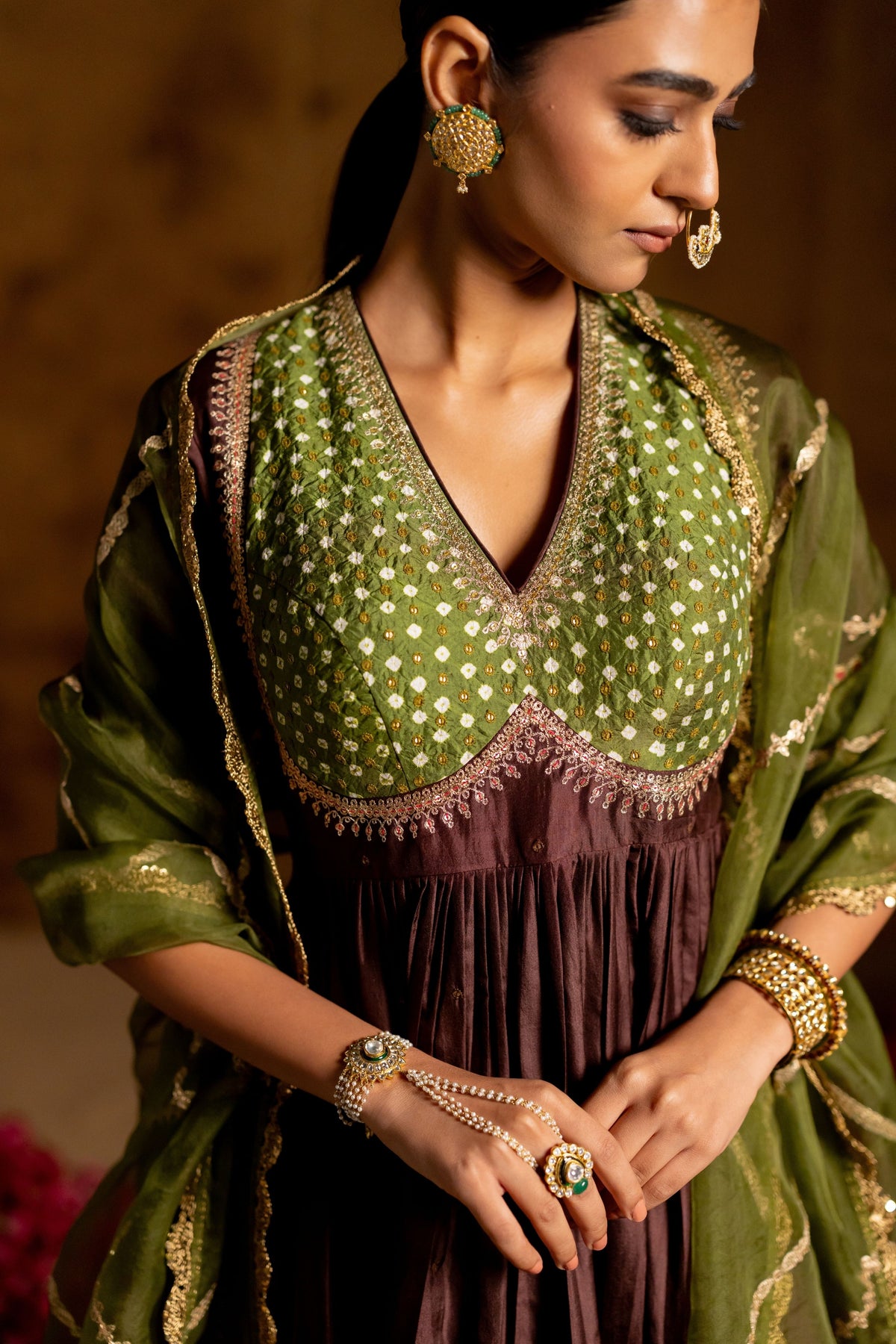 Kanak Bandhani Yoke Kurta
