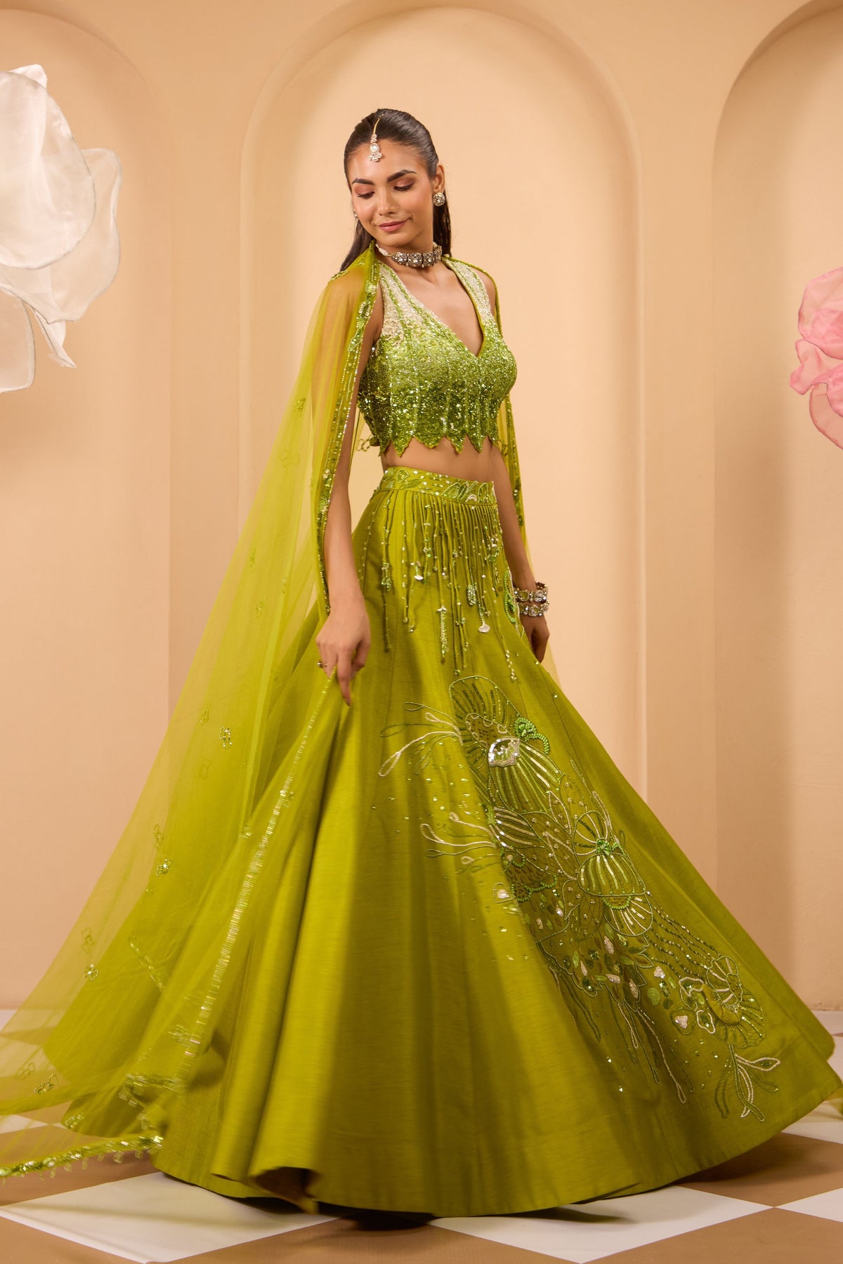 Emerald Sequin Skirt Set