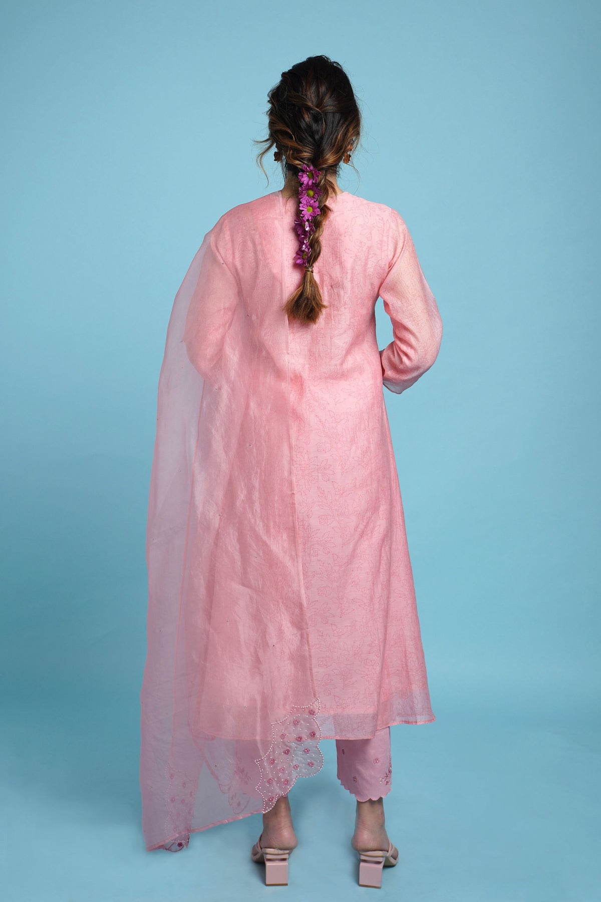 Pink Mul Chanderi Kurta Set