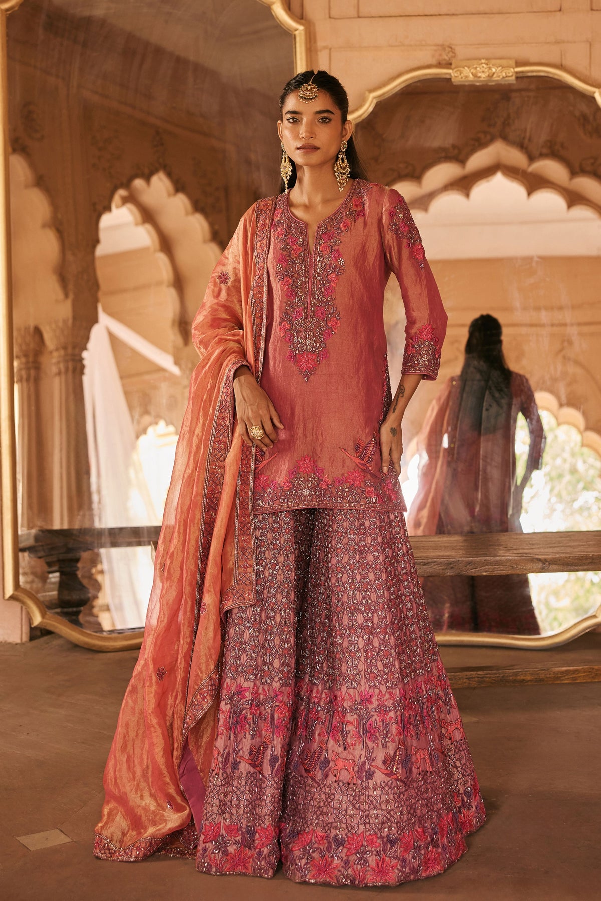 Resham Embroidery Pink Sharara Set