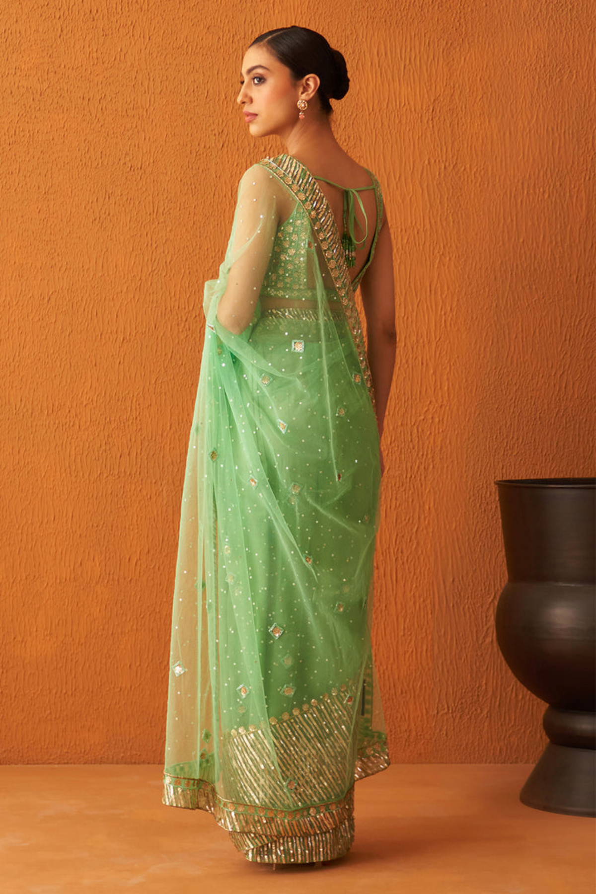 Sea Green Net Saree