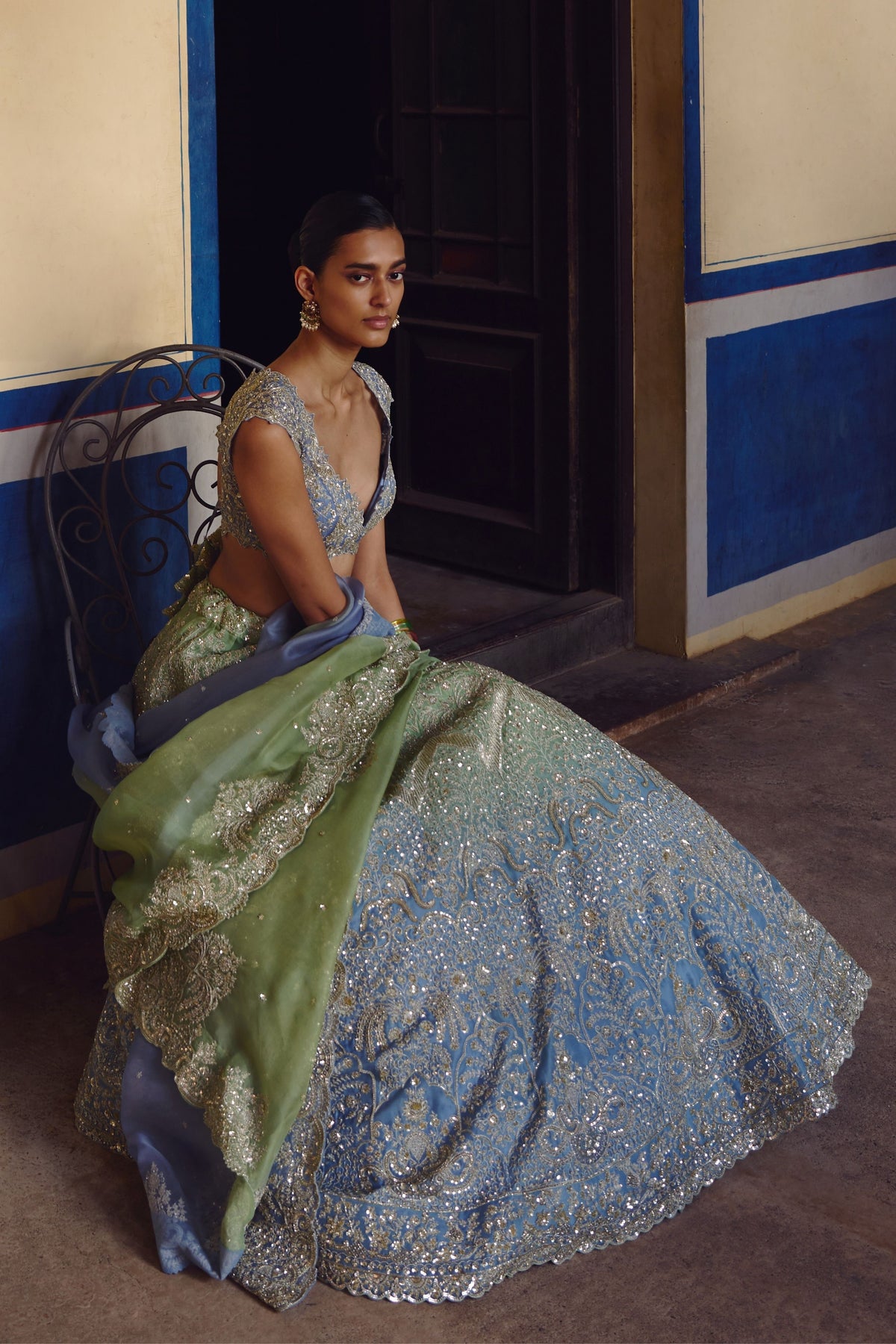 Ombre Crystal Lehenga Set