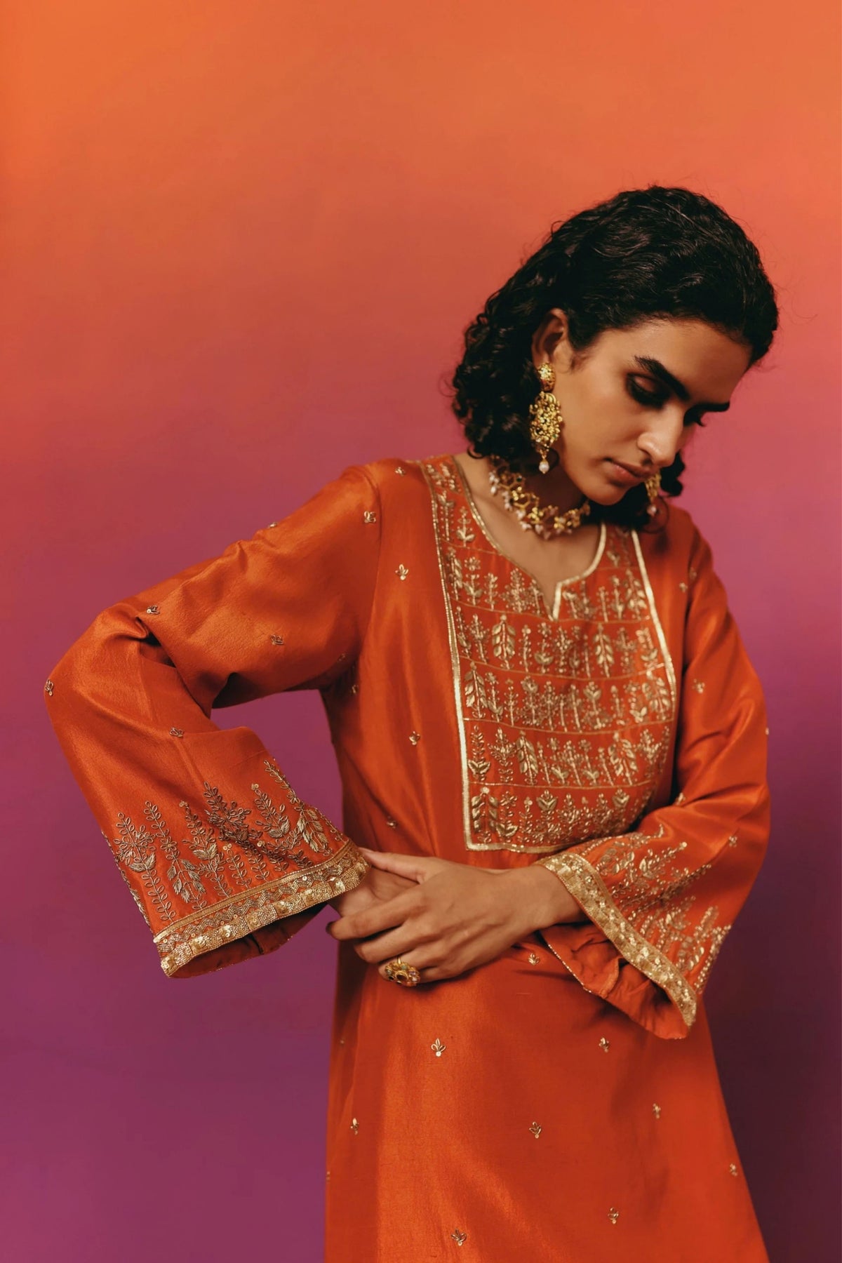 Rust Dabka Kurta Set