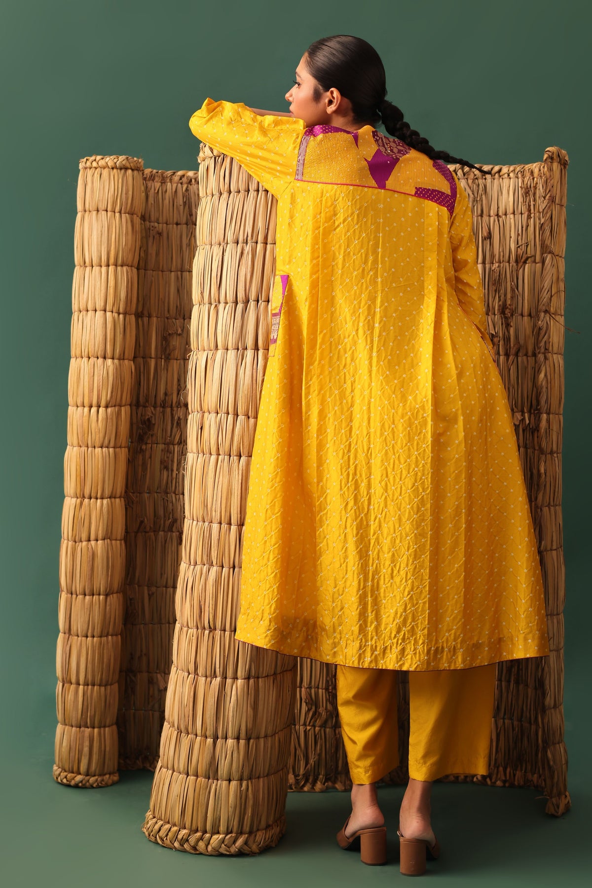 Mustard Bandhani Kurta Set