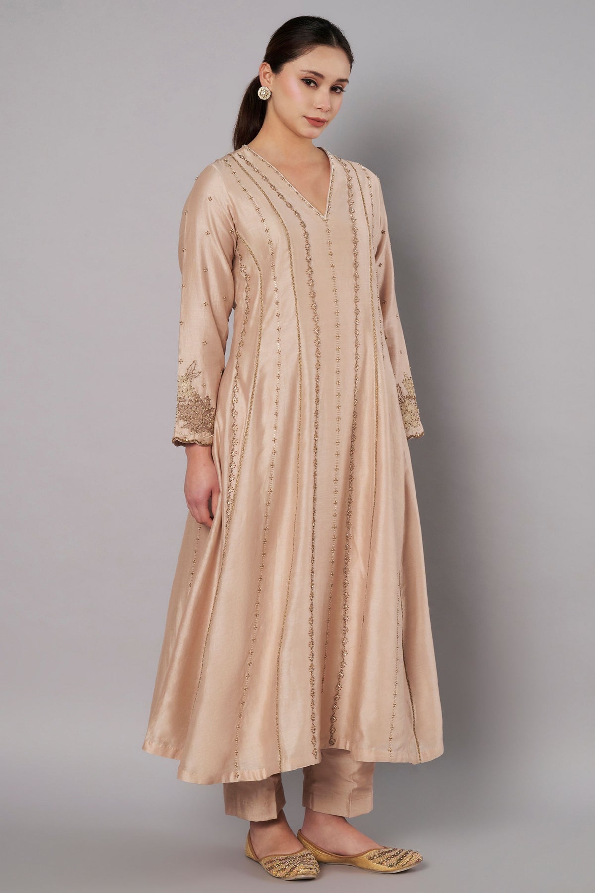 Spring Halo Champagne Anarkali Set
