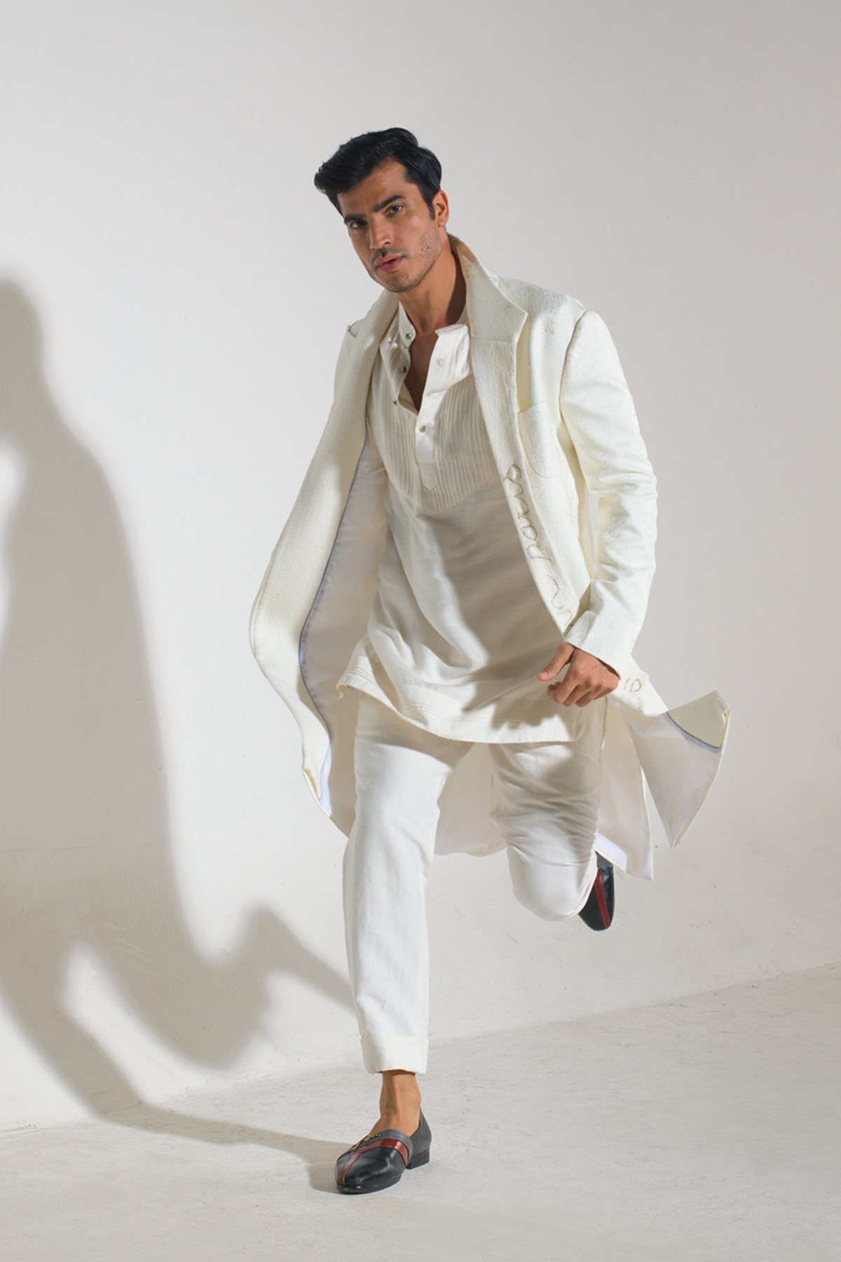 Ivory Textured Overcoat Set