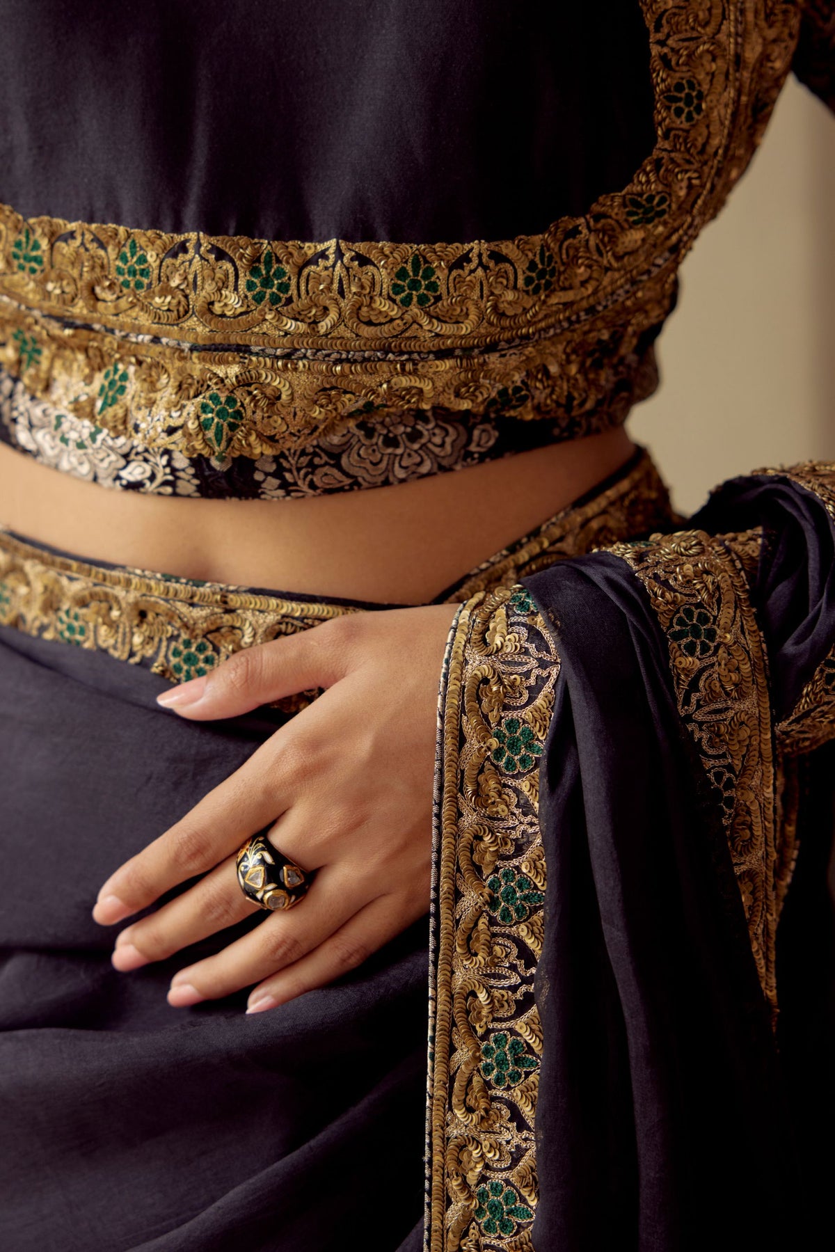 Tarabai Silk Brocade Black Blouse