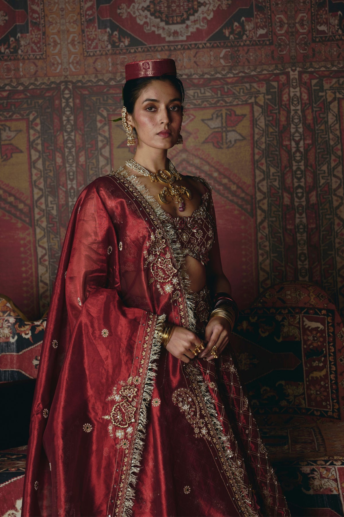 Maroon 3d Flower Lehenga Set
