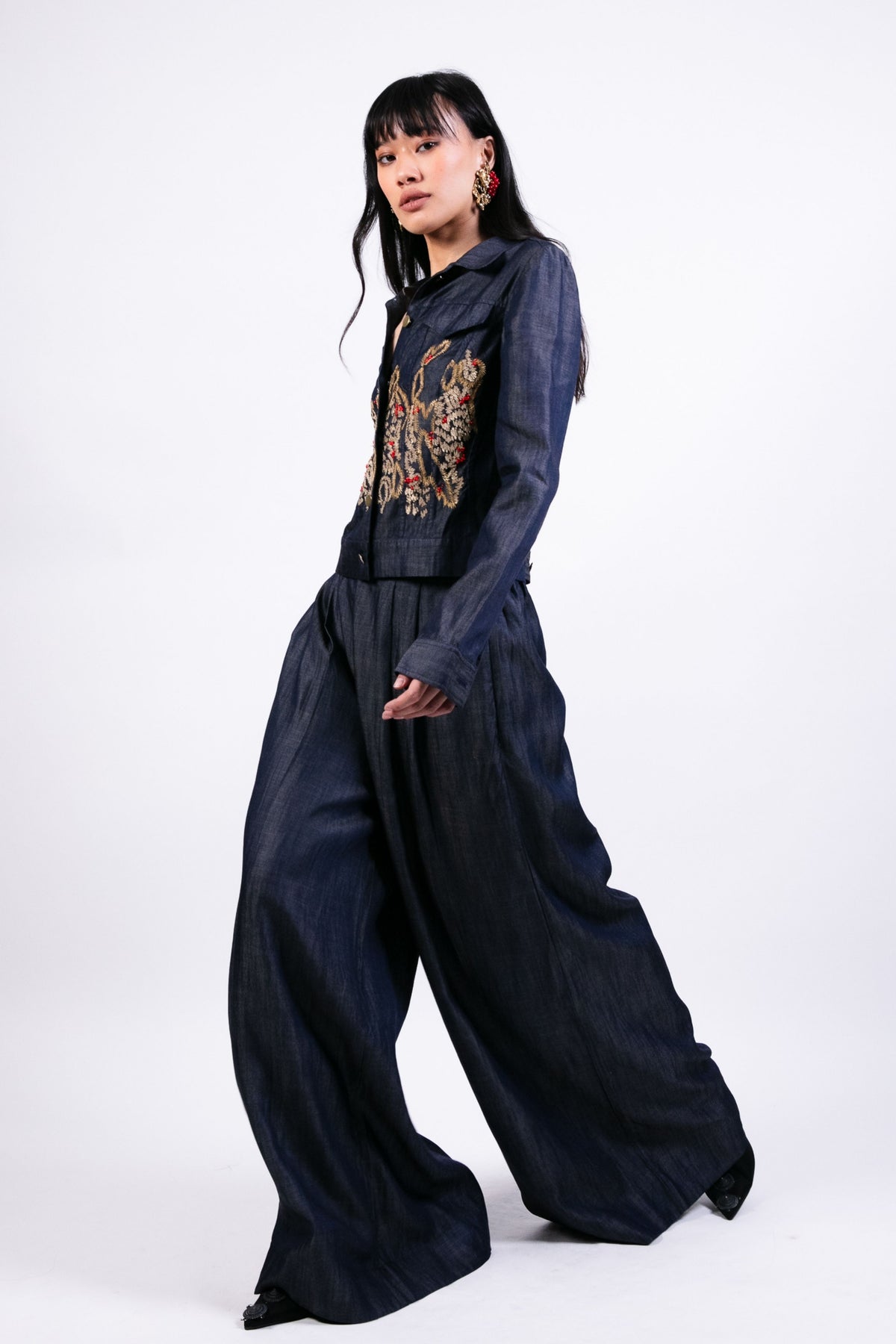 Embroidered Jacket With Flared Pants