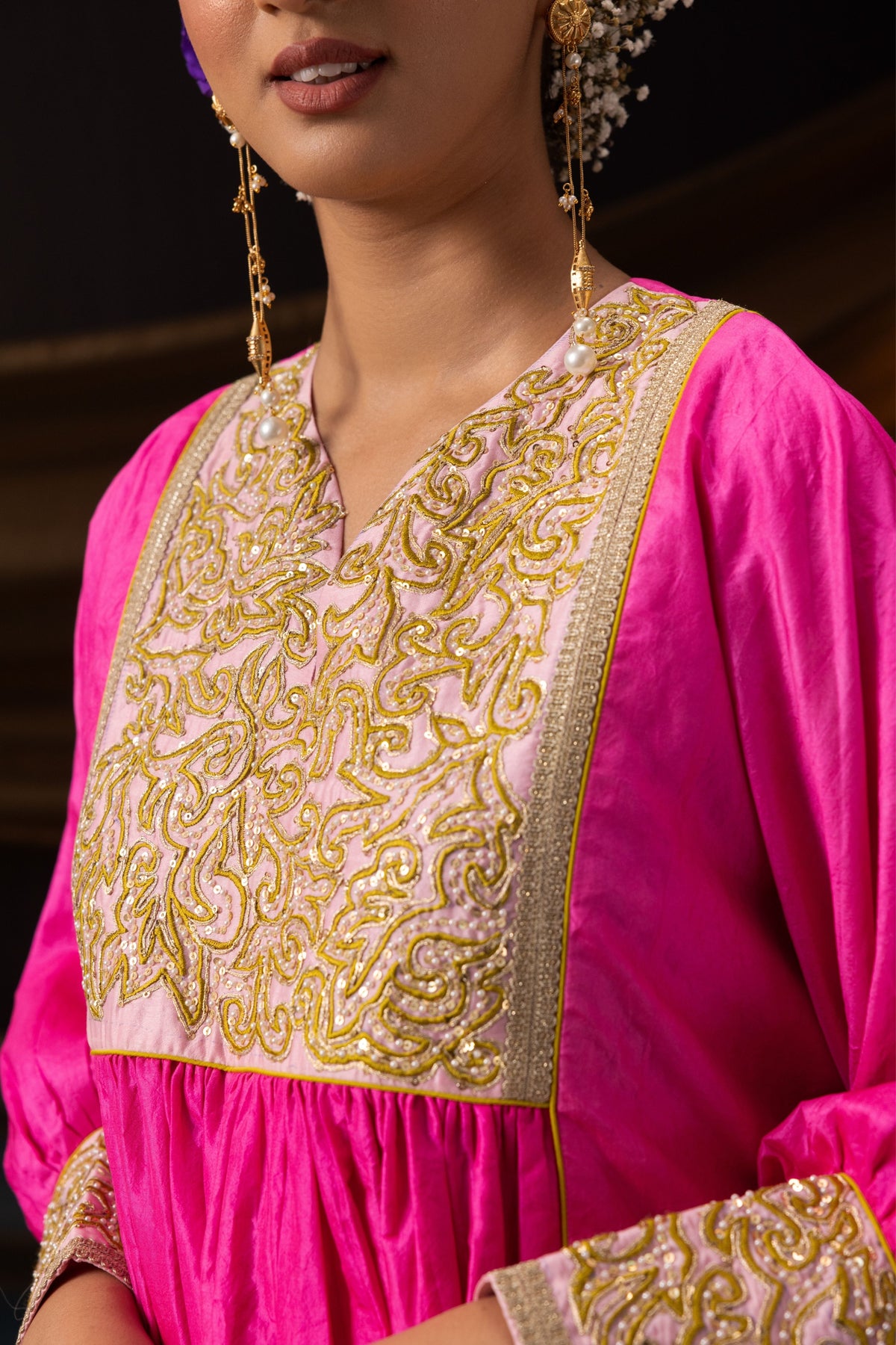 Bright Pink 3D Embroidered Co-ord Set