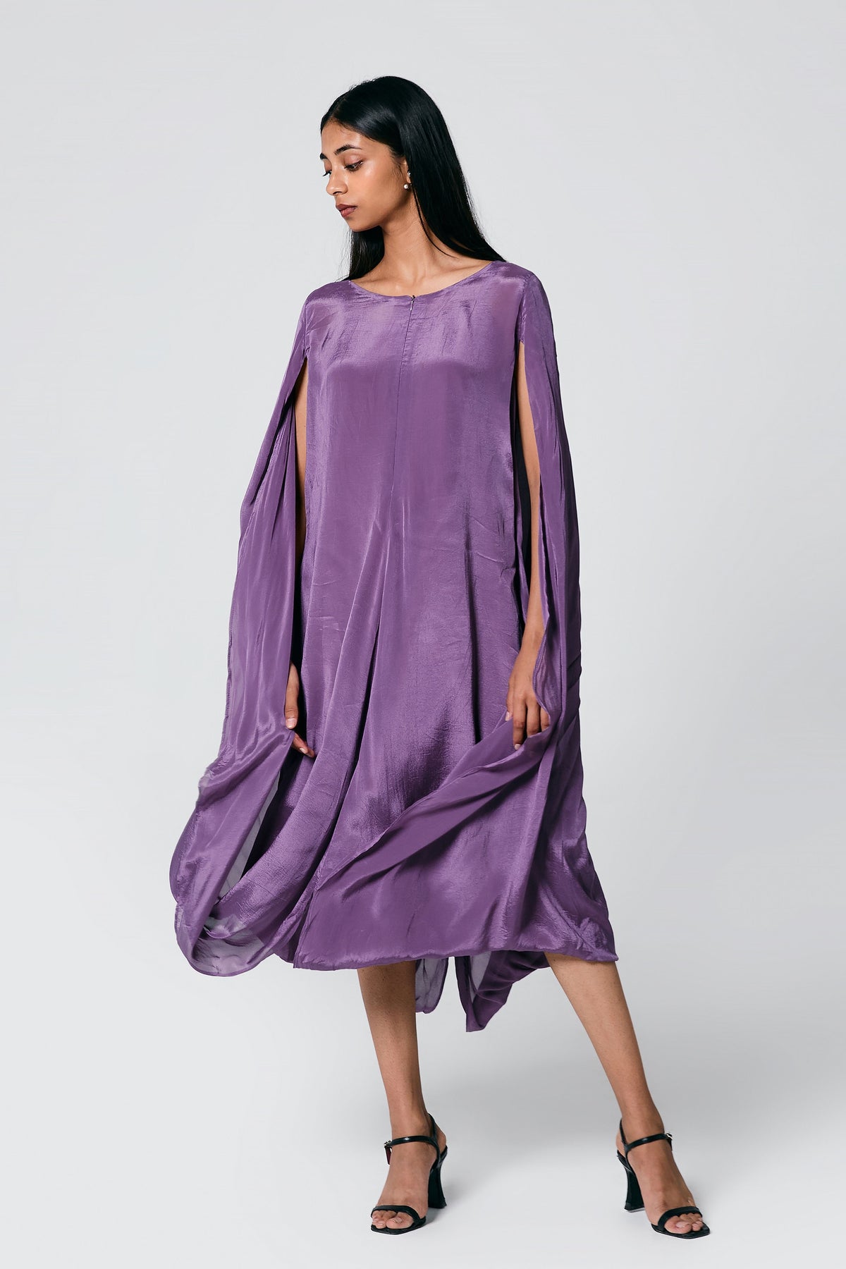 Lilac Cape-Style Sleeve Cowl Dress