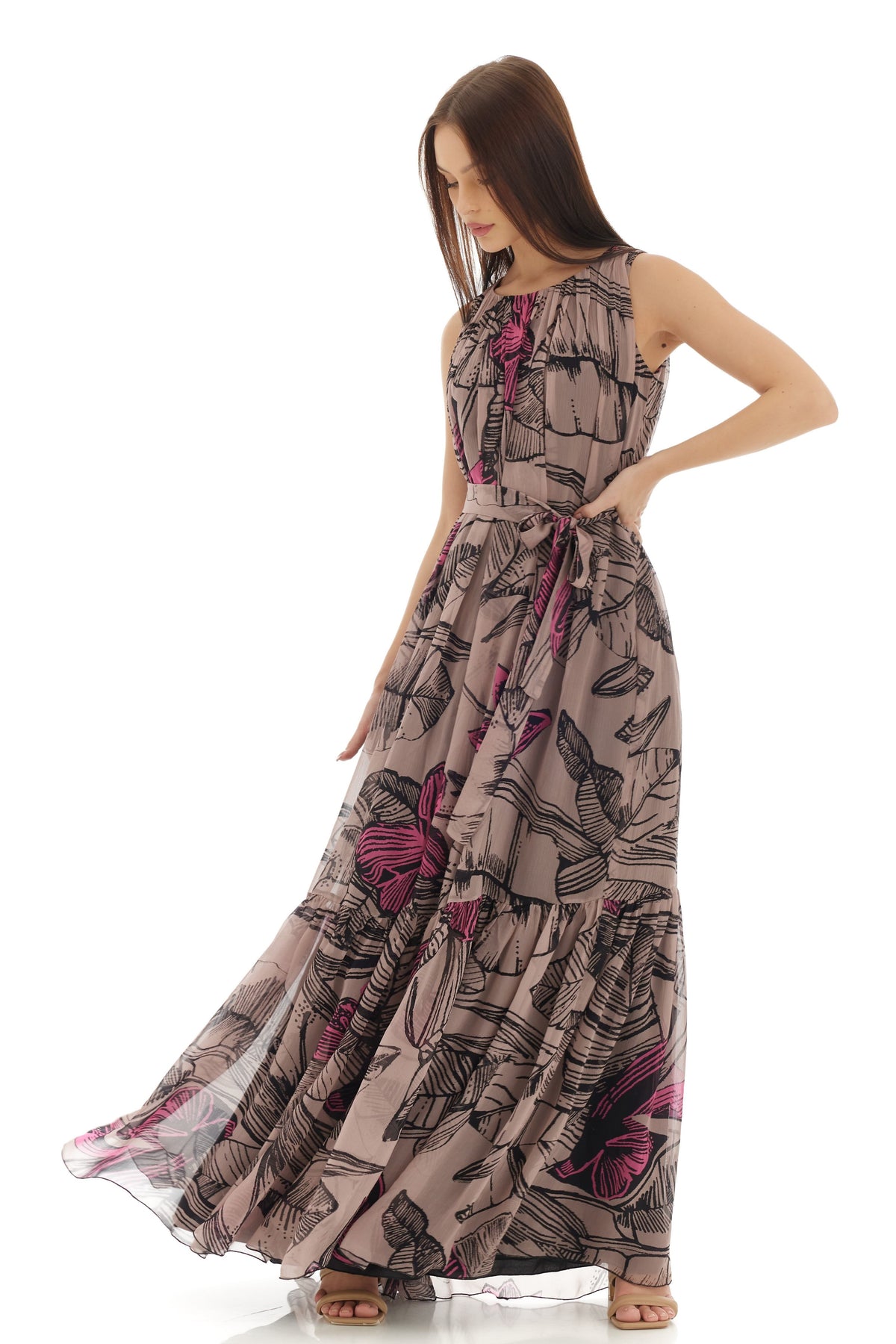 Grey Floral Long Dress
