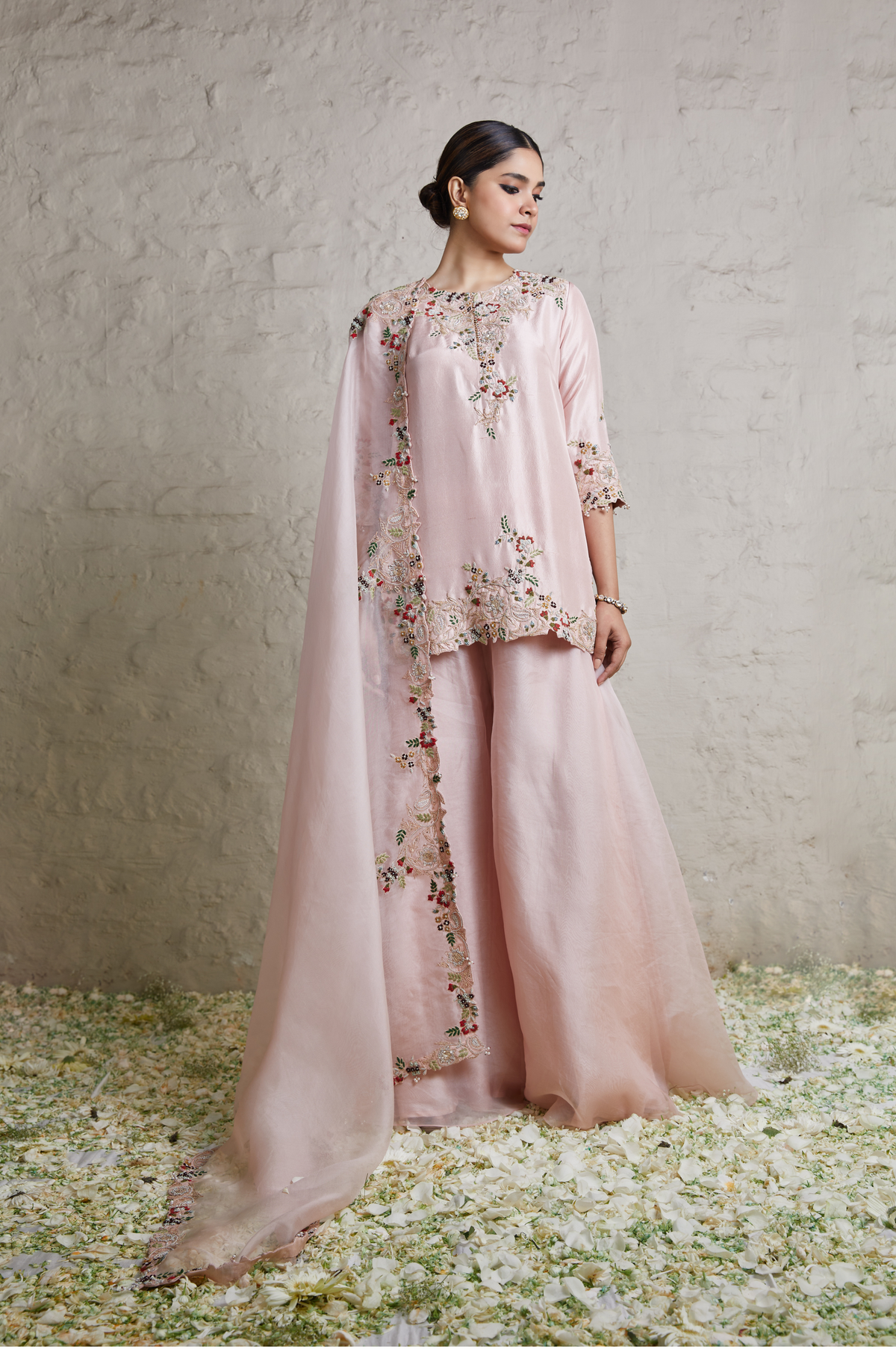 Silk Kurta With Organza Sharara and Organza Dupatta