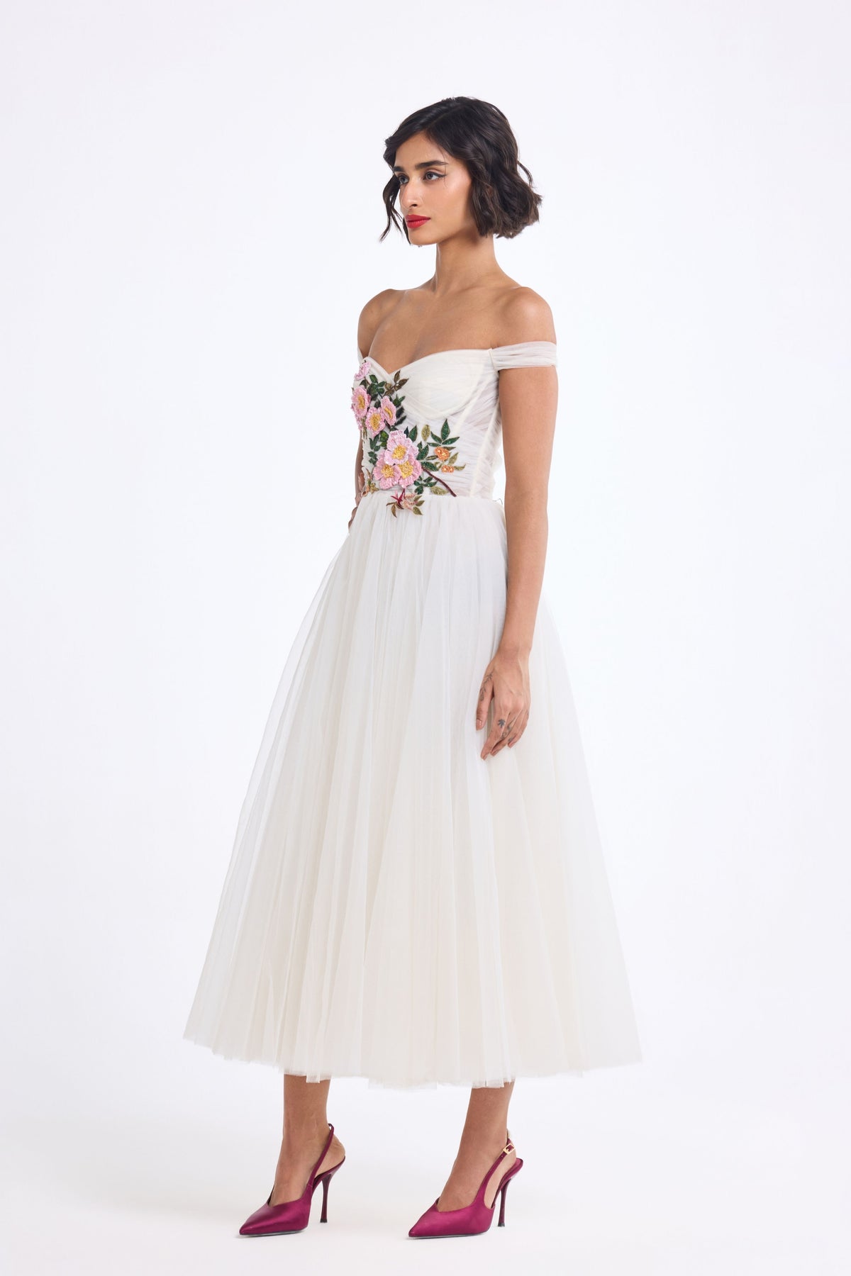 Off Shoulder Draped Midi