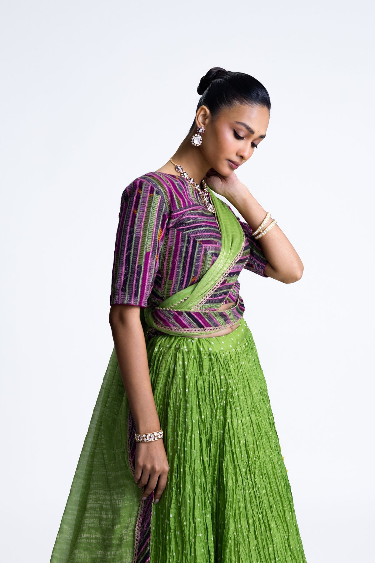 Green Bandhani Crush Lehenga