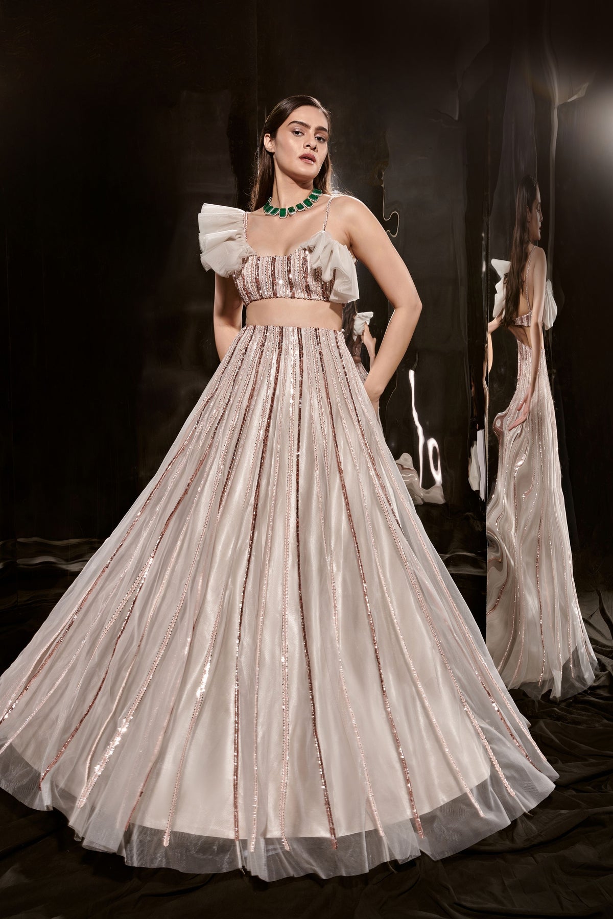 Embroidered Ruffle Lehenga Set
