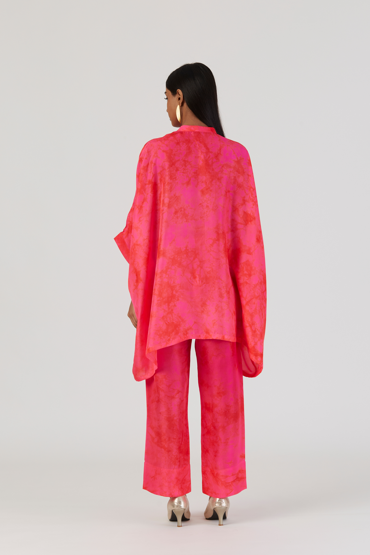 Red Tie-Dye Silk Kaftan Set