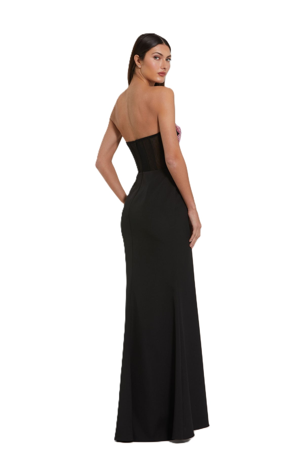 Black Strapless Embroidered Gown