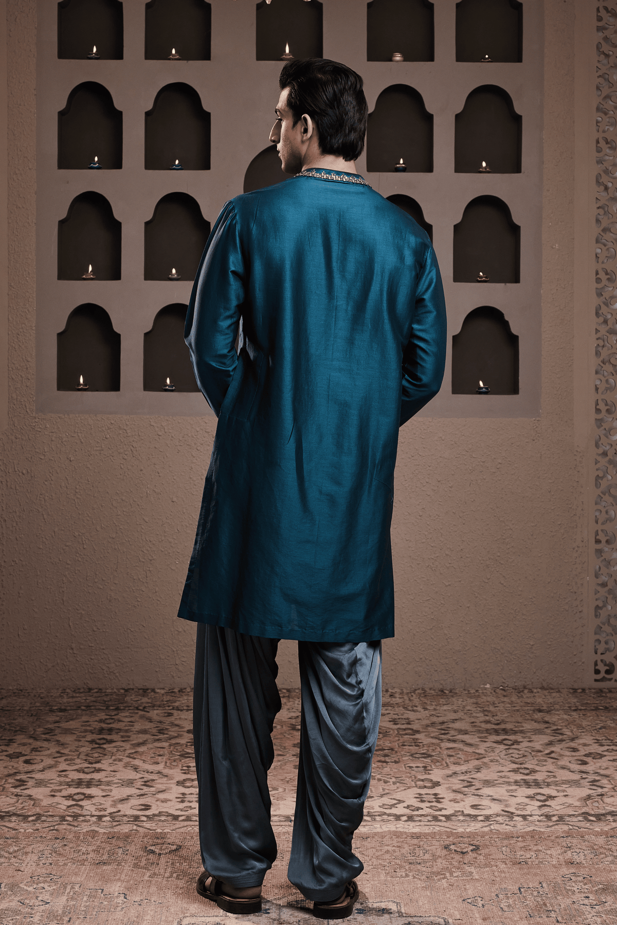 Teal Chanderi Kurta Patiyala Set