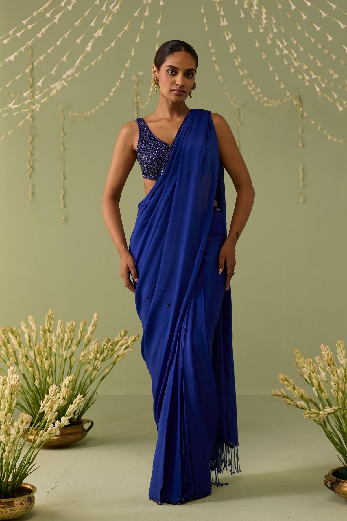 Blue Chiffon Saree Set