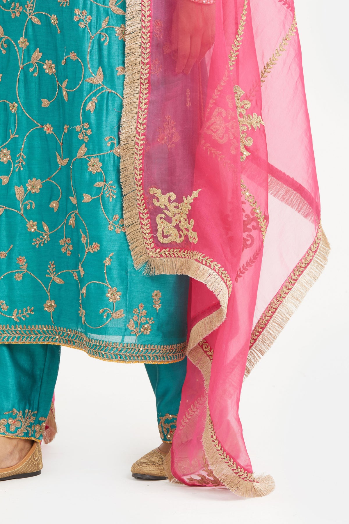 Teal Chanderi Kurta Set