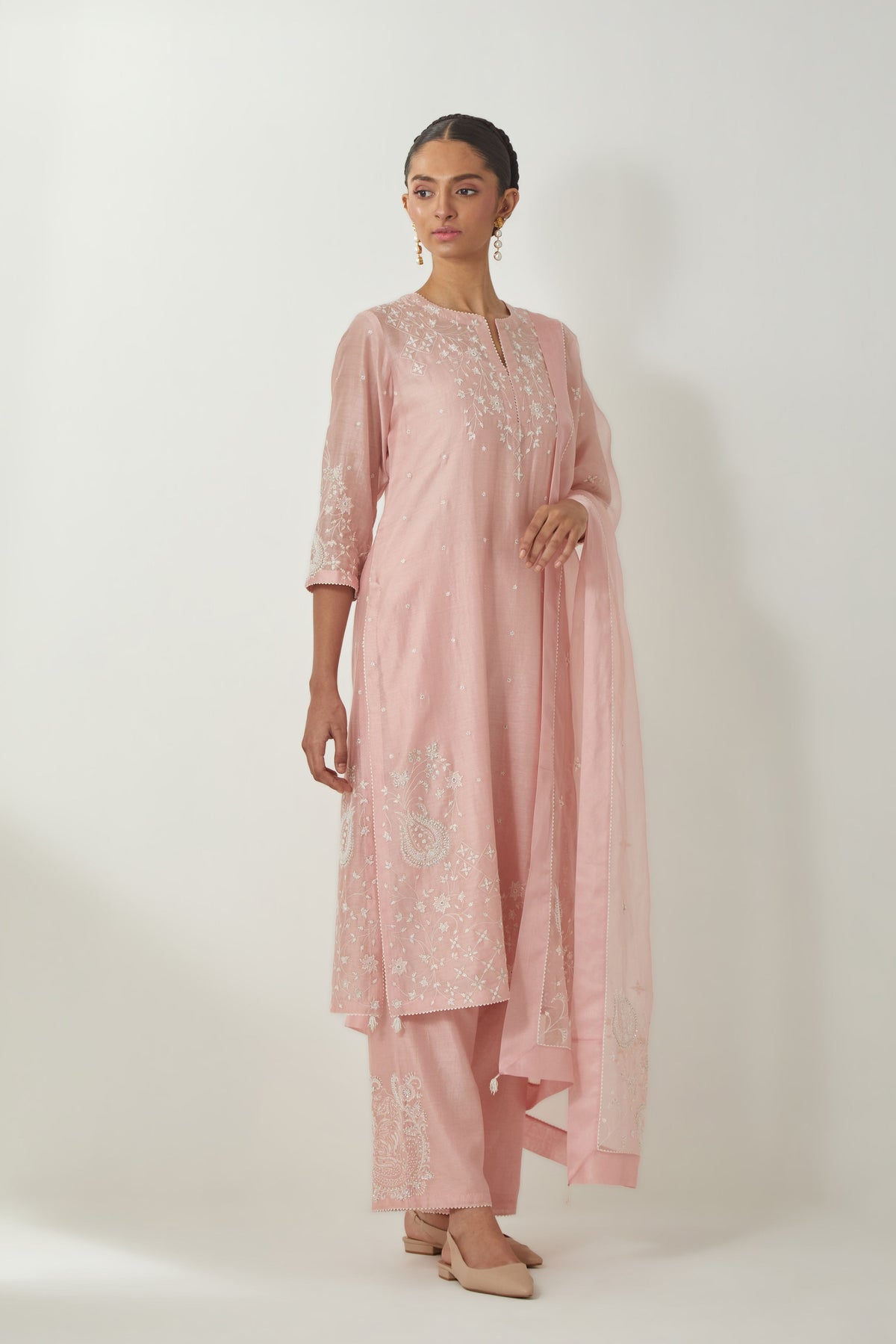 Pink Chanderi Straight Kurta Set