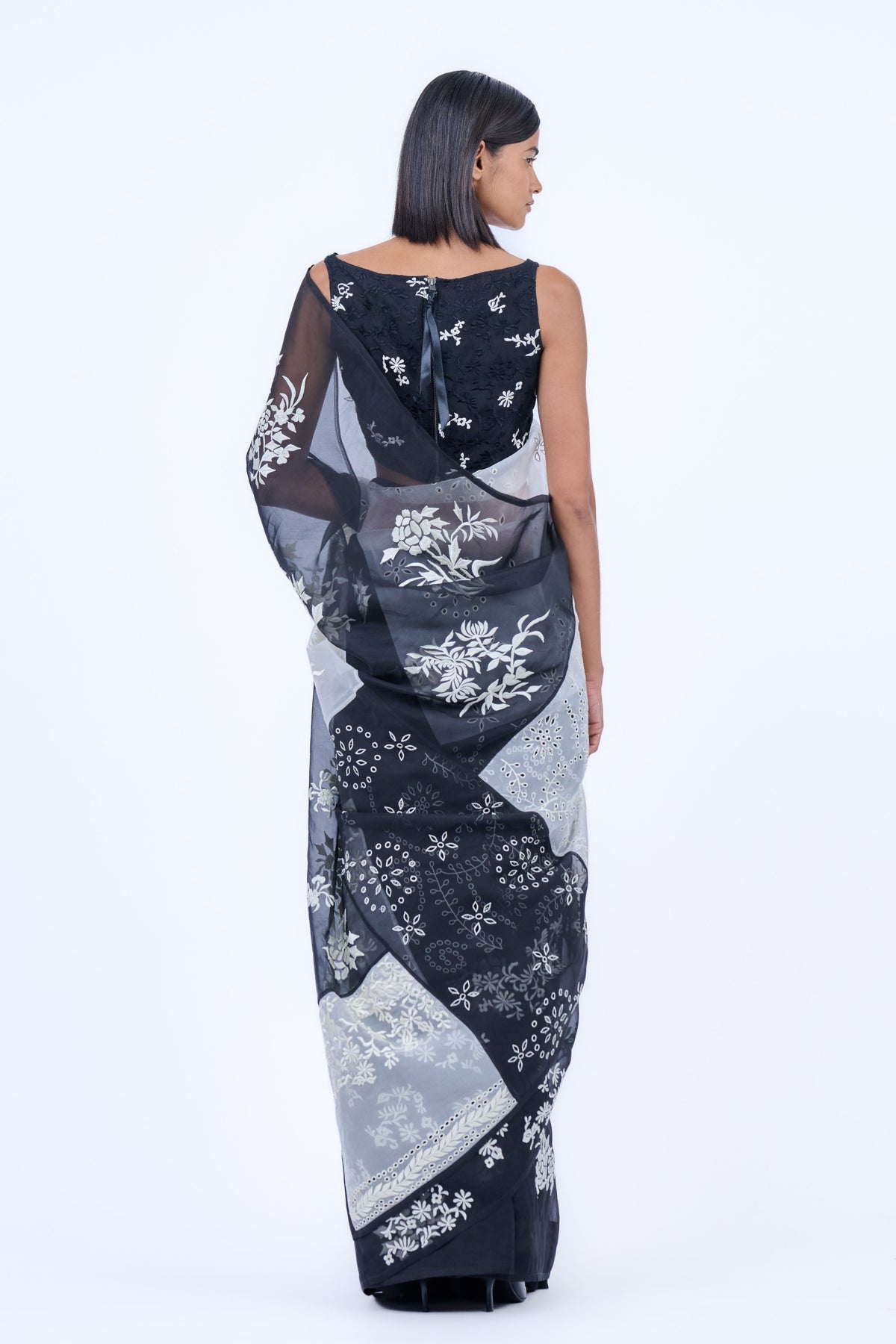 Black Ecru Threadwork Saree