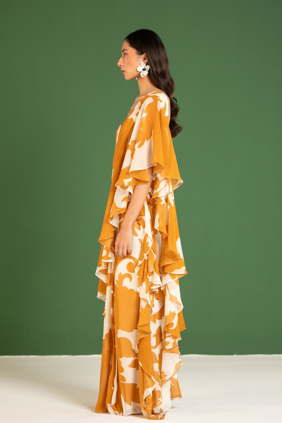 Copper Pre Draped Saree Set