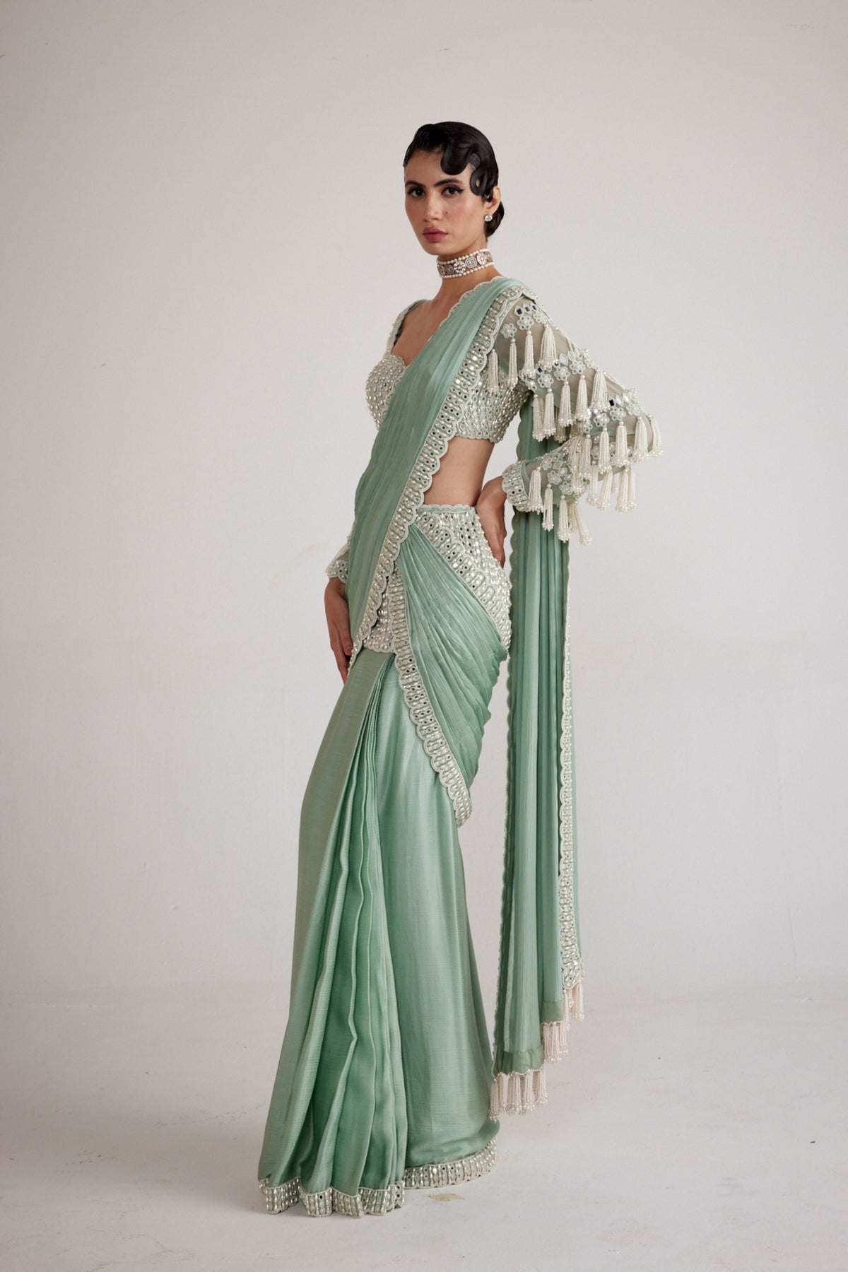 Powder Mint  Saree Set