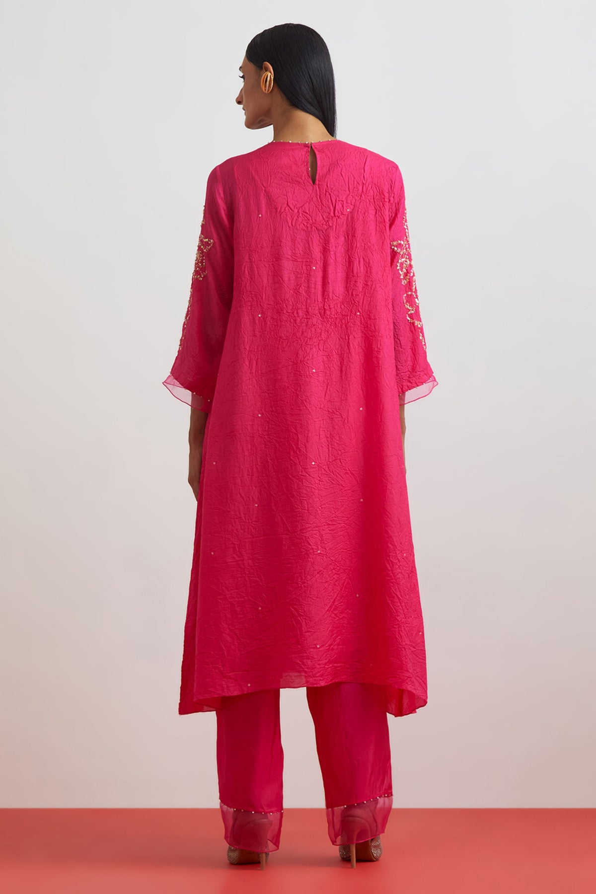 Hot Pink Floral Encrusted Kurta Set
