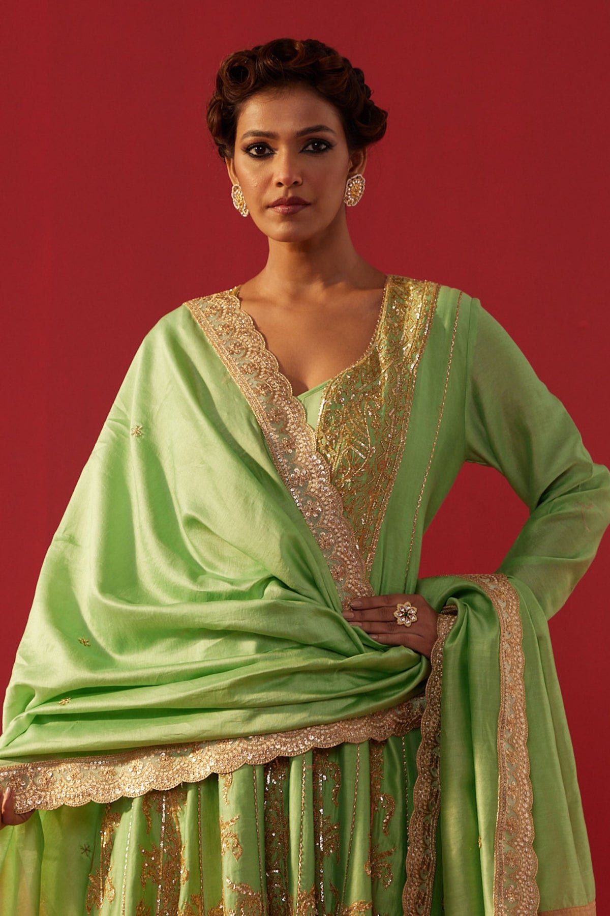 Pista Green Kalidar Kurta Set