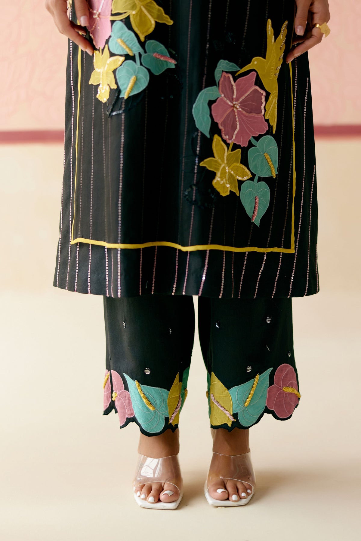 Rainbow Rose Black Kurta Set