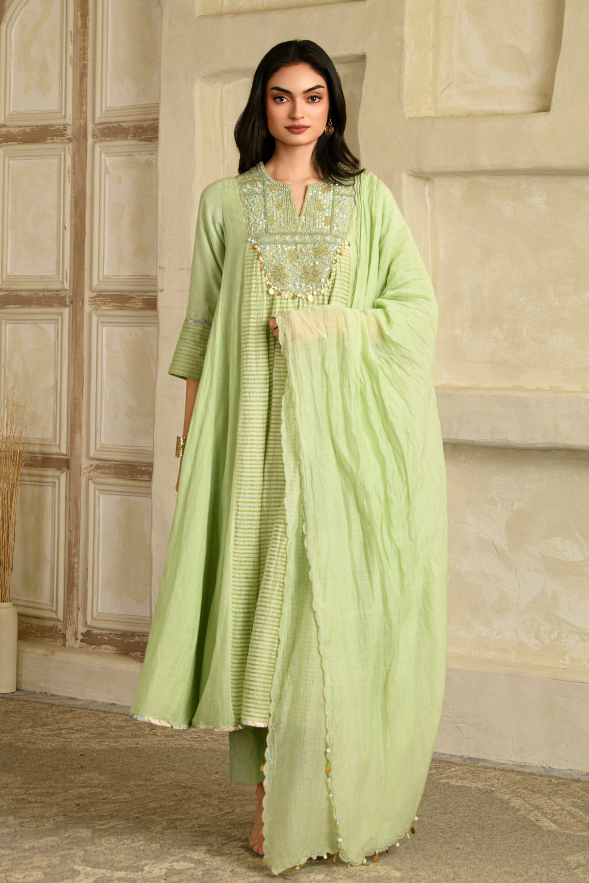 Aarzoo Pista Green Anarkali Set