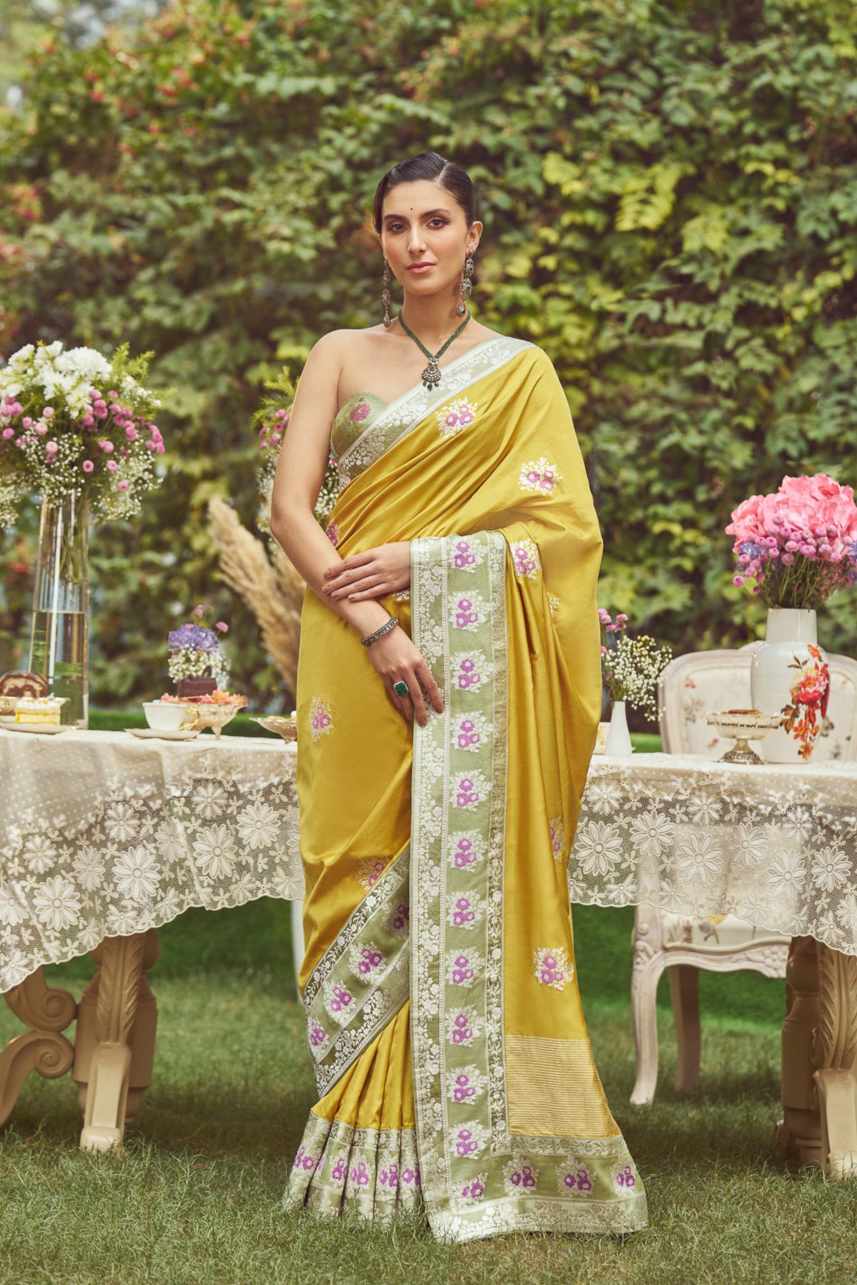 Yellow Meenakari Zari Handloom Sari