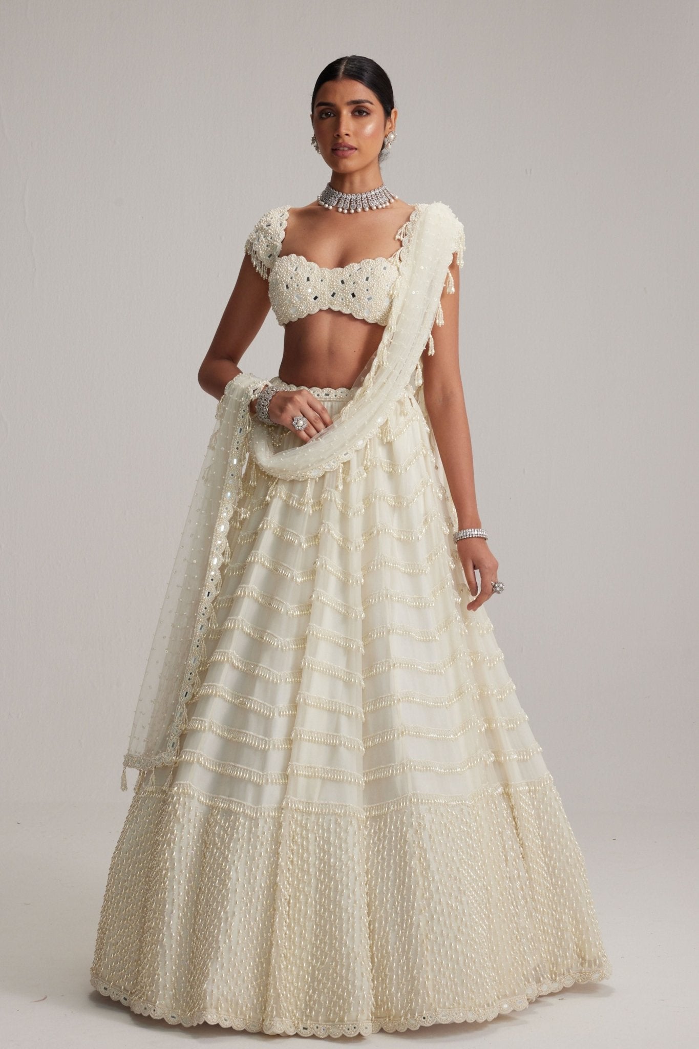 Mirror and Pearl Drop Bridal Lehenga Set - Vvani by Vani Vats - Elahe