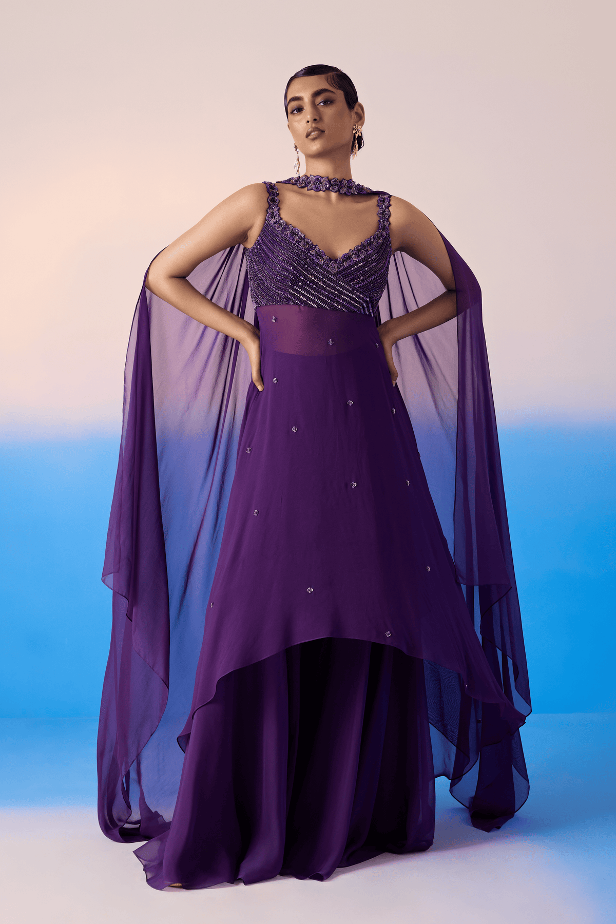 Midnight Purple Embroidered Gown