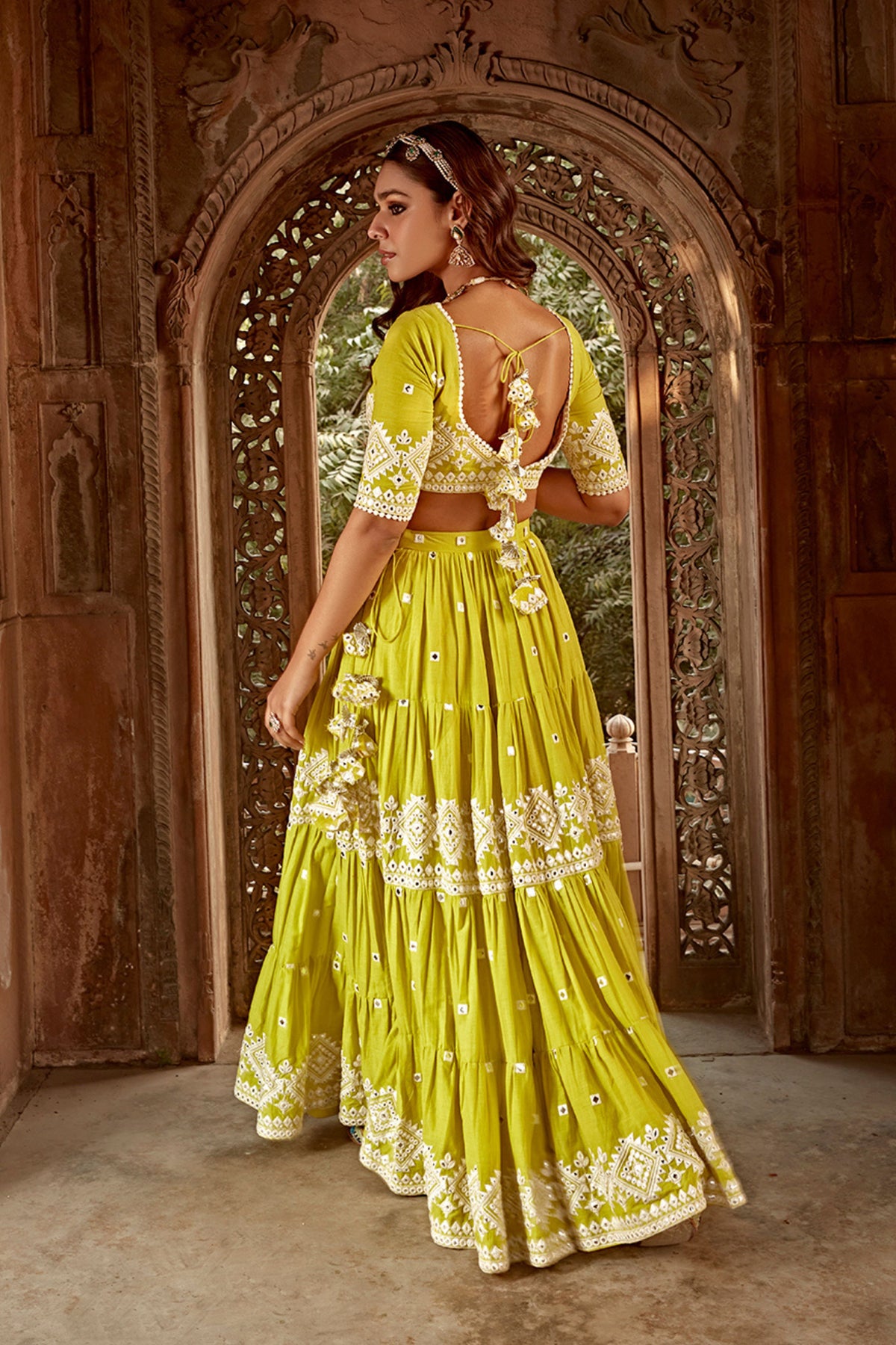 Neon Green Diamond Lehenga Set