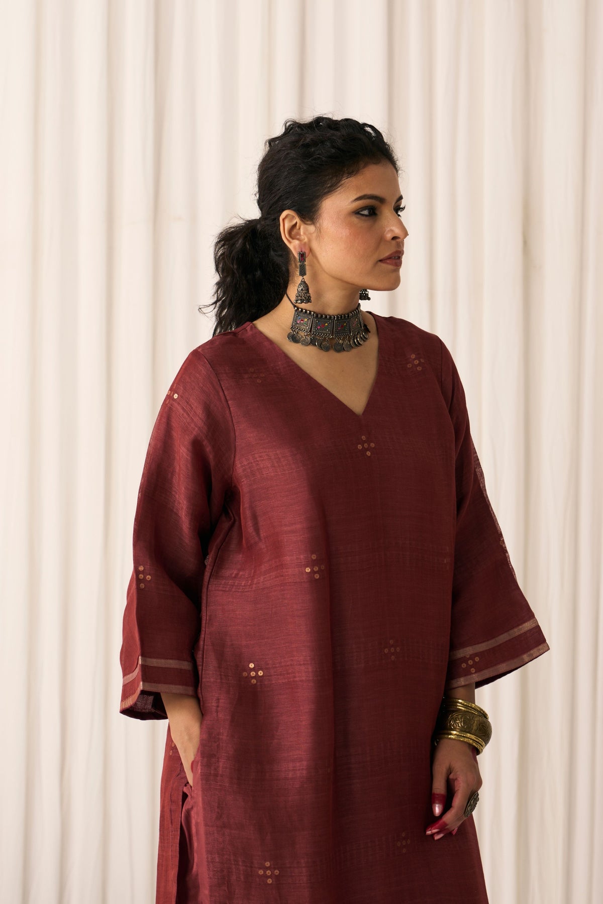Bindu Maroon Kurta Set