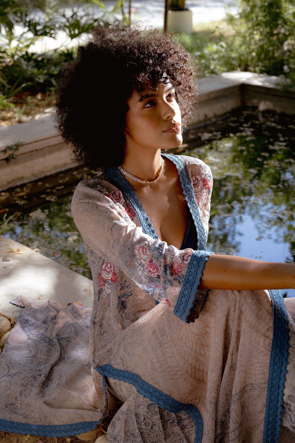 Ira Blue Printed Cape Set