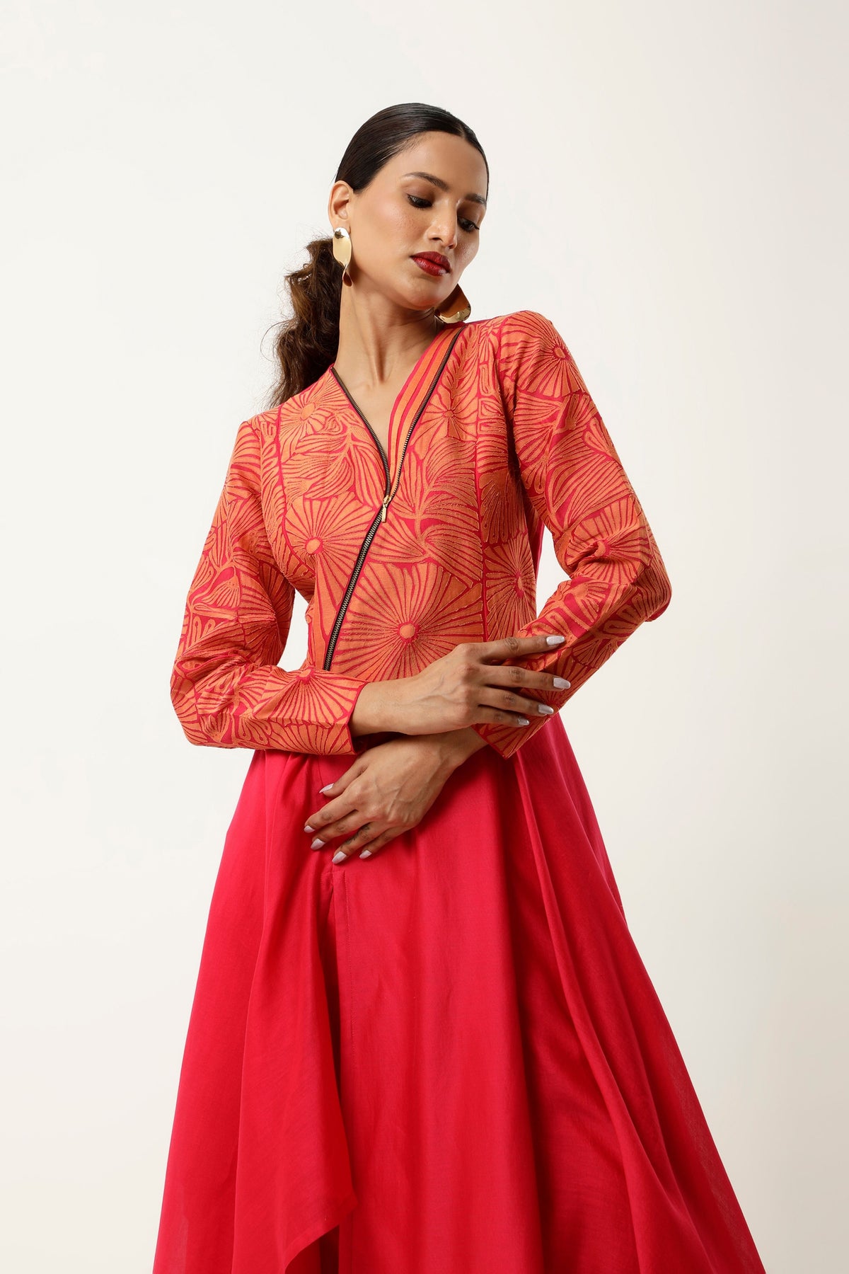 Pink Zippered Asymmetrical Co-ord Set
