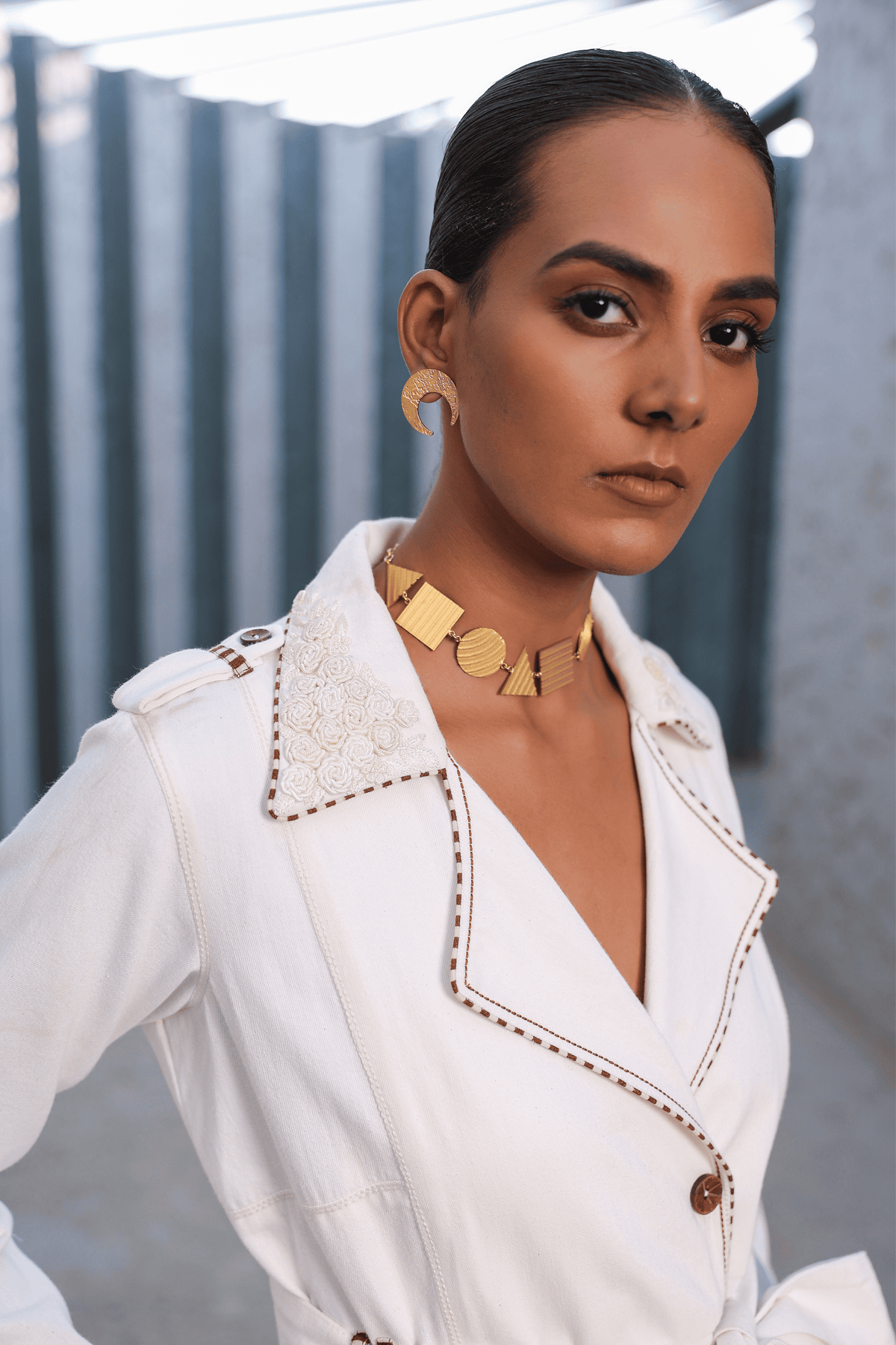 Azure Trench Coat Set in White