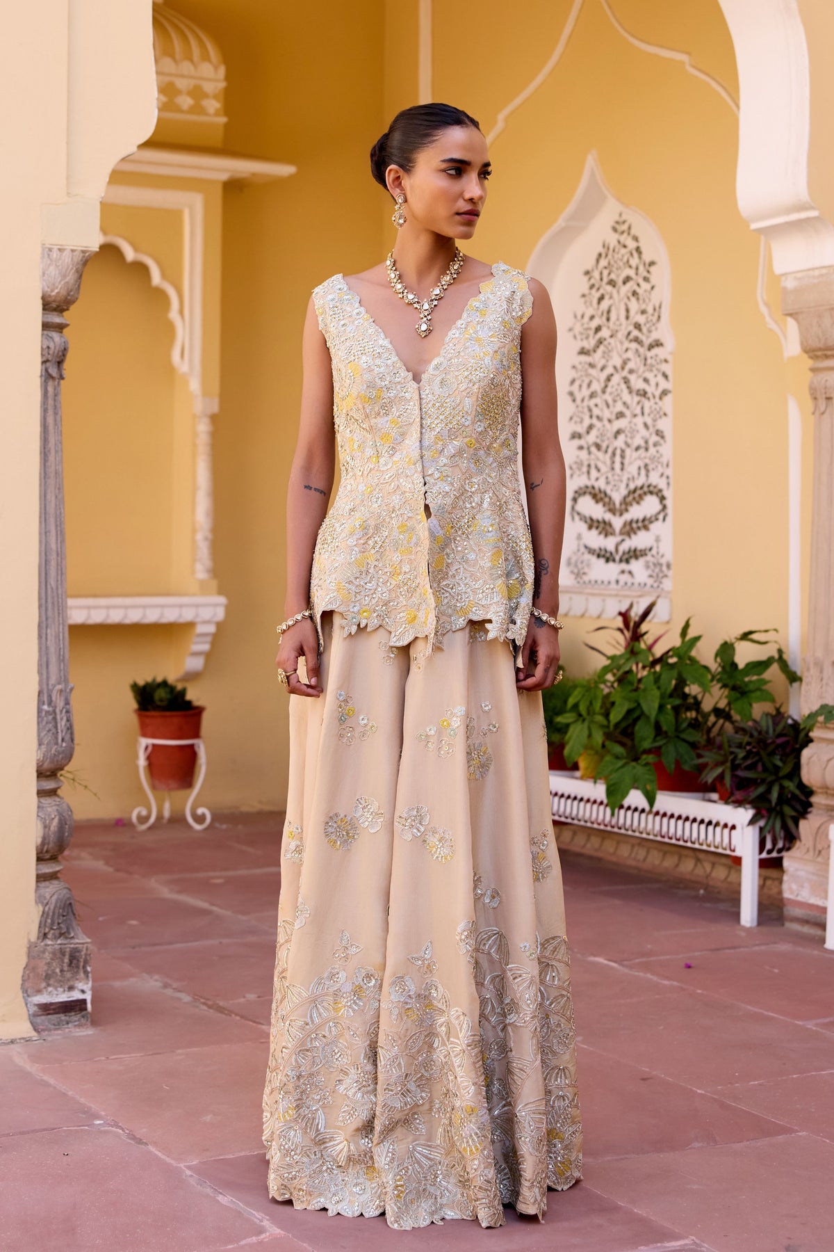 The Sharara Set in Frost Champagne