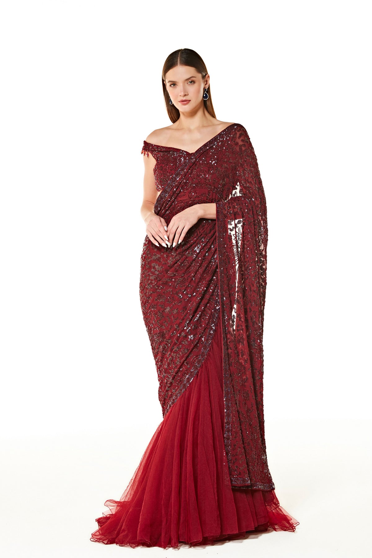 Maroon Sairaa Embroidered Saree Set