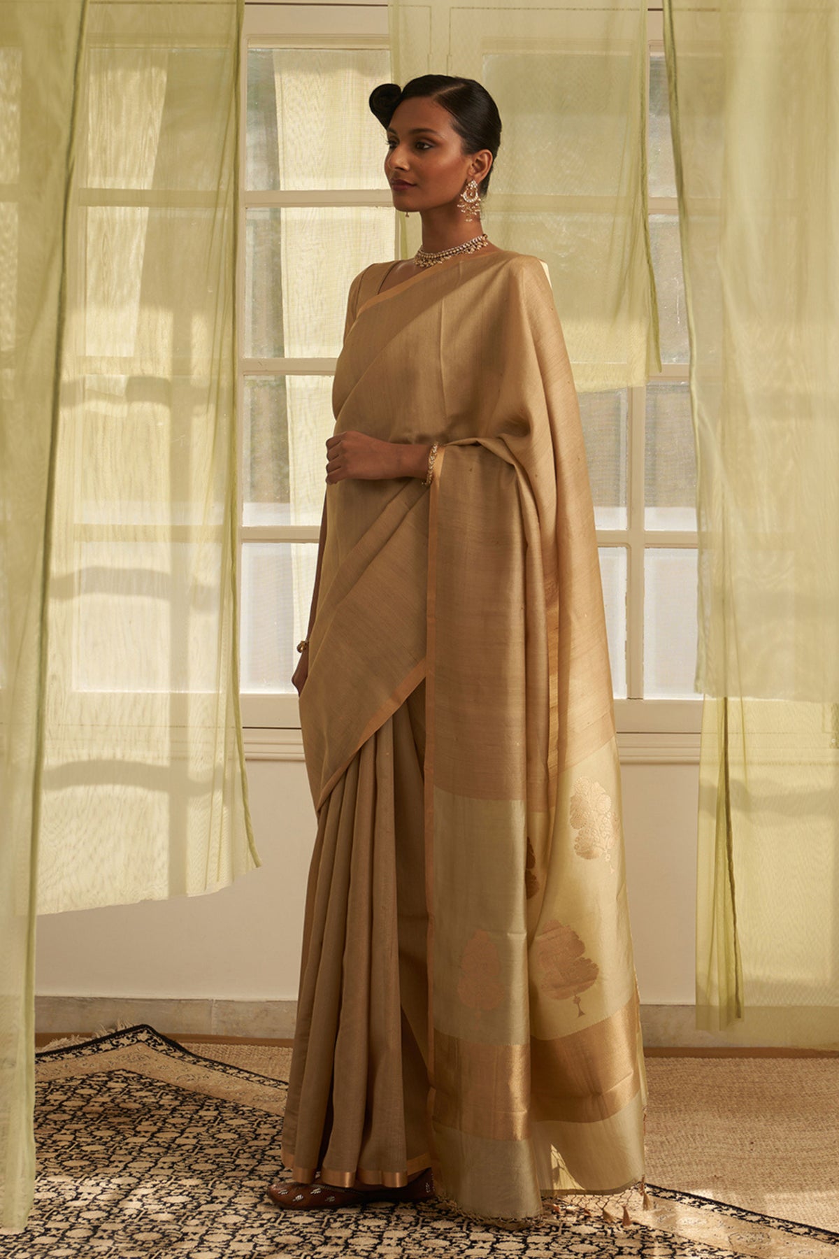 Beige Handloom Tussar Saree